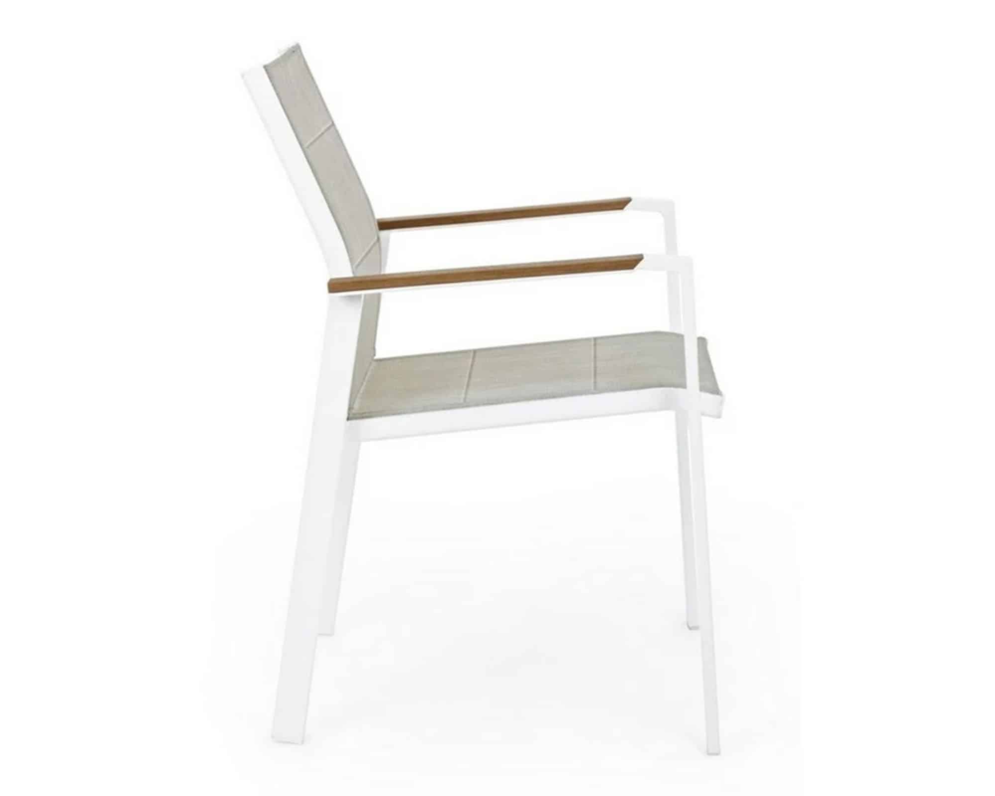 Set Pranzo Tavolo Elias 198x100 Bianco + 4 Sedie con Braccioli in Alluminio e Textilene - Bizzotto - immagine 8