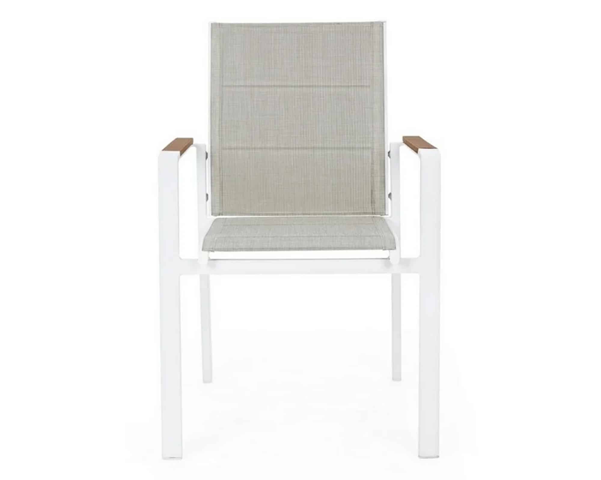 Set Pranzo Tavolo Elias 198x100 Bianco + 4 Sedie con Braccioli in Alluminio e Textilene - Bizzotto - immagine 6