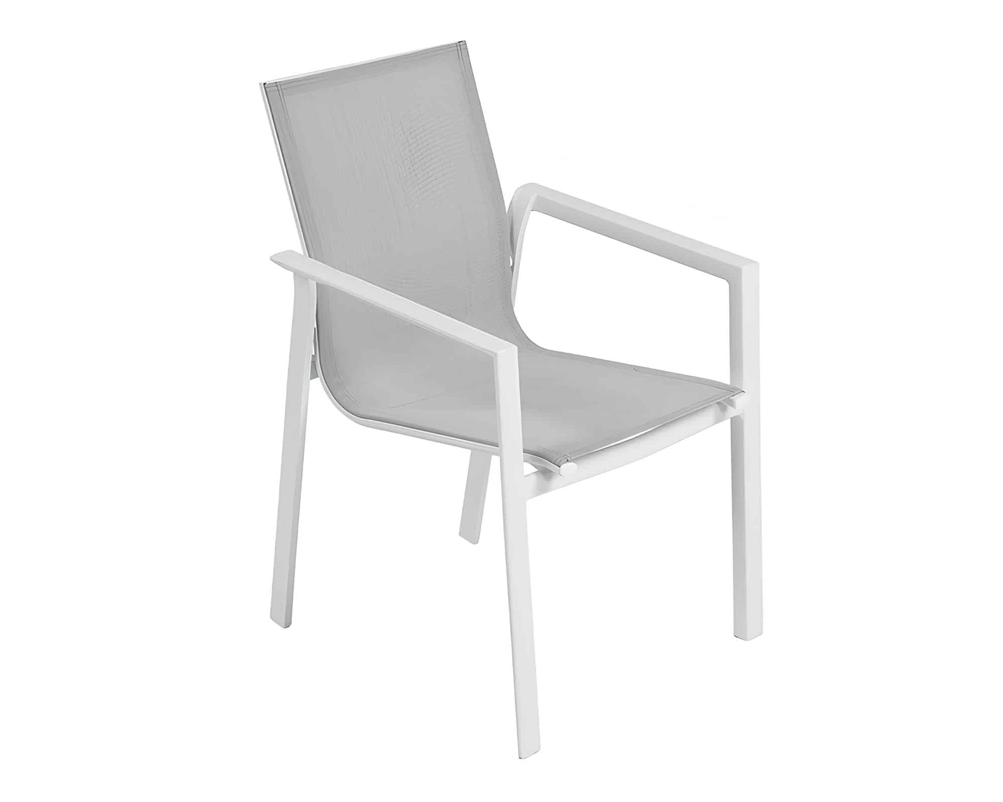 Set Pranzo Tavolo Cross Fisso + 4 Sedie con Braccioli Bianco in Alluminio, Ceramica e Textilene - immagine 2