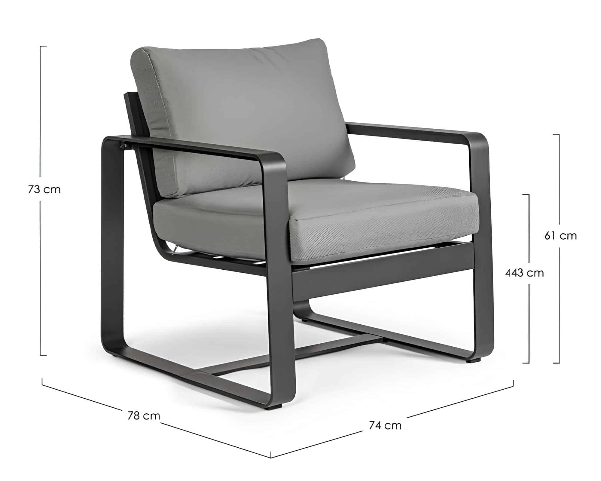 Set Salotto Tavolino Merrigan + 2 Poltrone Antracite in Alluminio e Polipropilene - Bizzotto - immagine 5