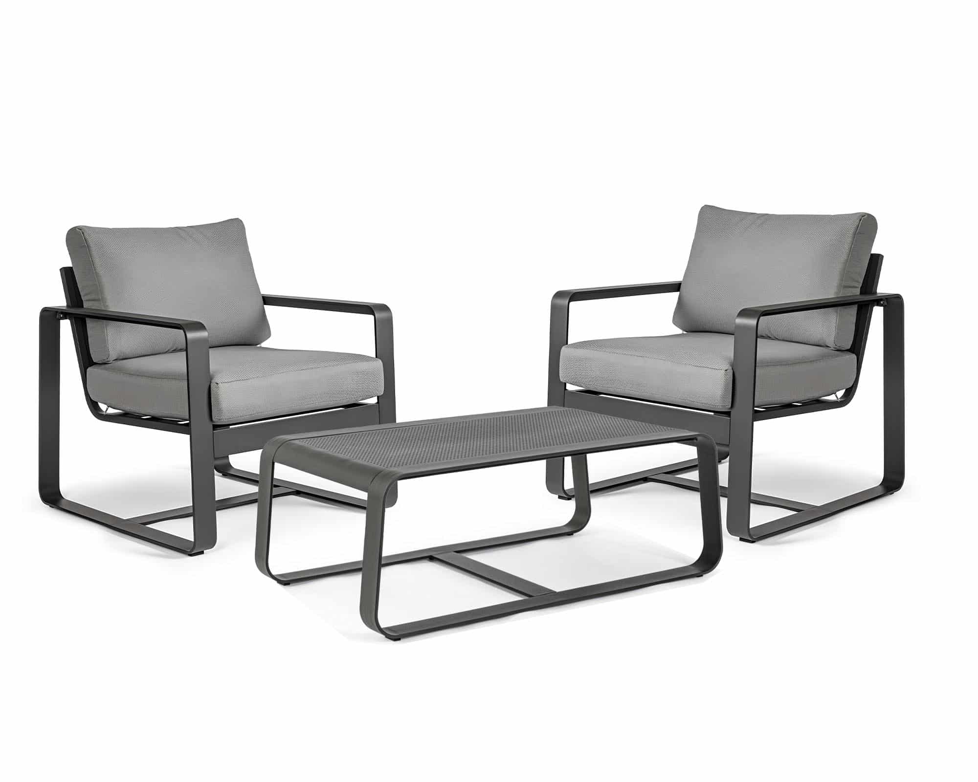 Set Salotto Tavolino Merrigan + 2 Poltrone Antracite in Alluminio e Polipropilene - Bizzotto - immagine 2