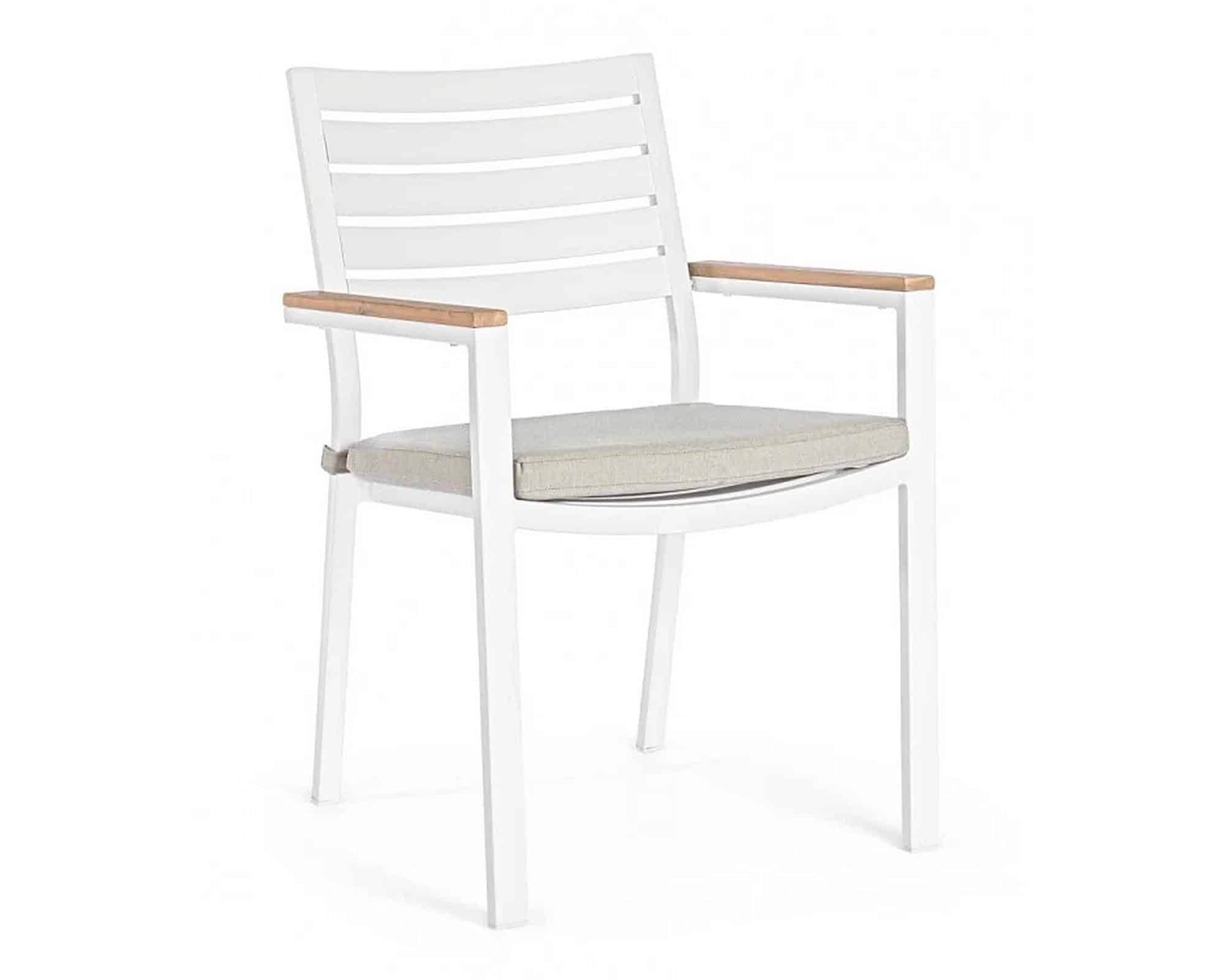 Set Pranzo Tavolo Belmar 160-240x100 Bianco + 4 Sedie con Braccioli in Alluminio e Polipropilene - Bizzotto - immagine 6