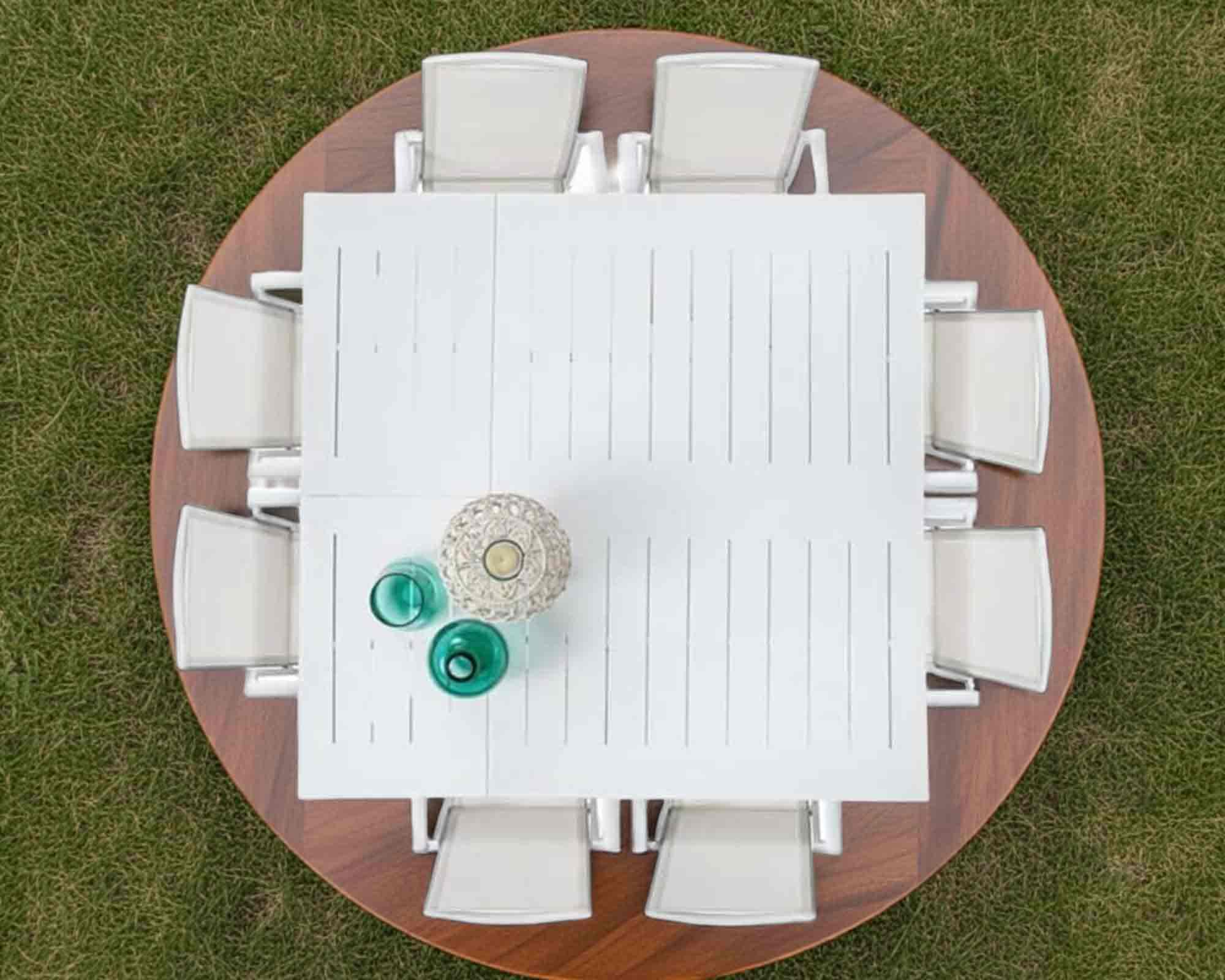 Set Pranzo Konnor Allungabile 160/110x160h + 4 Poltrone Bianco in Alluminio e Textilene - Bizzotto - immagine 2