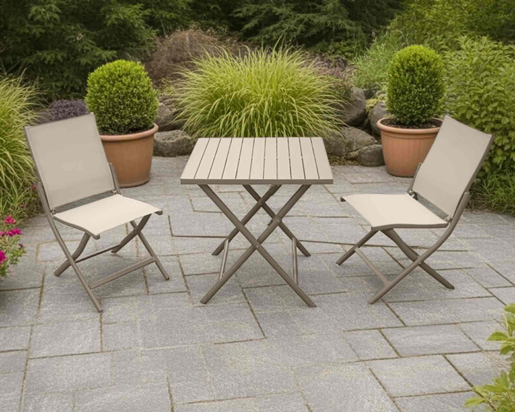 Set Balcone Peggy TX GC + 2 Sedie Taupe in Alluminio