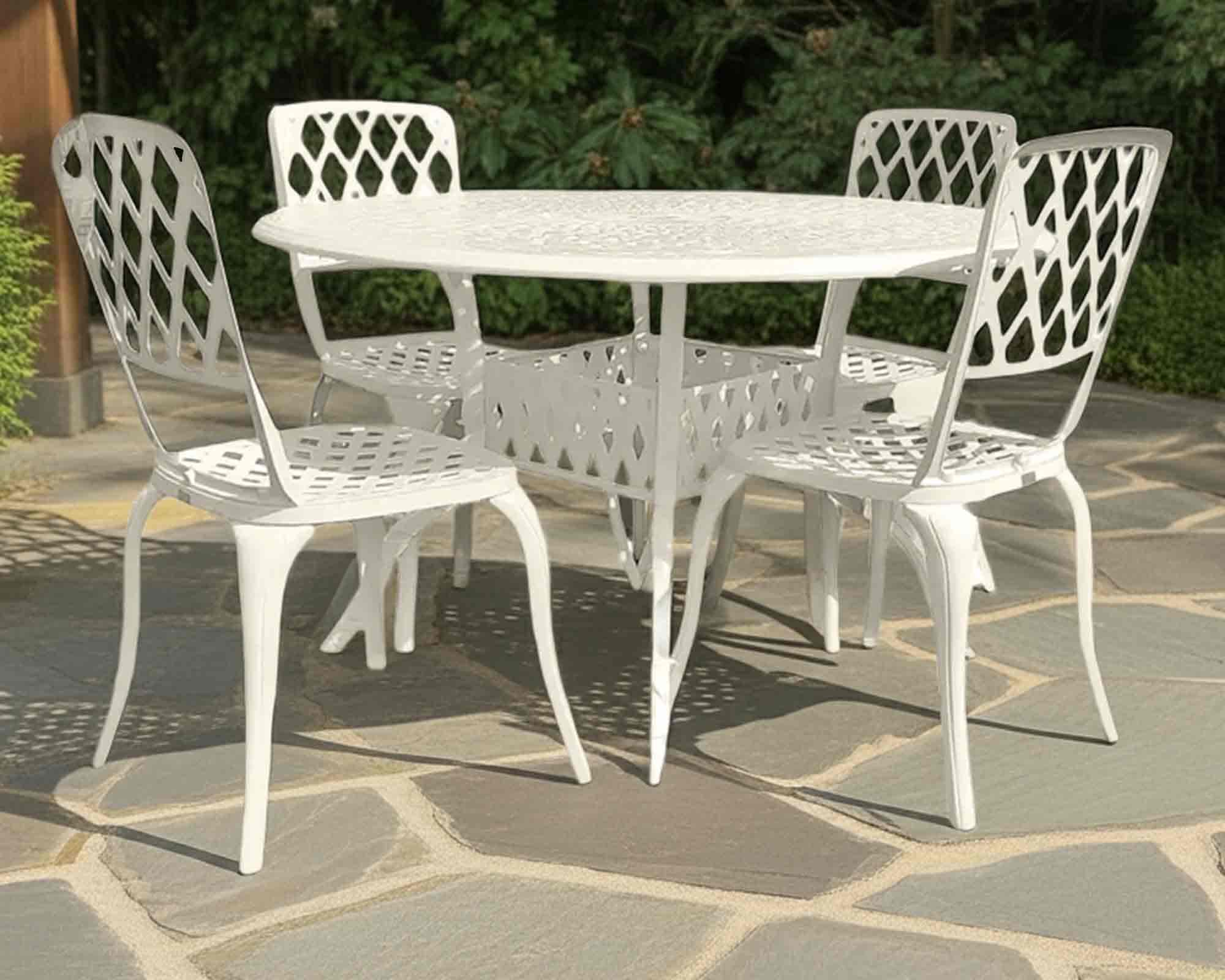 Set Pranzo Tavolo Oxford D120x73cm + 4 Sedie Oxford Crema in Alluminio