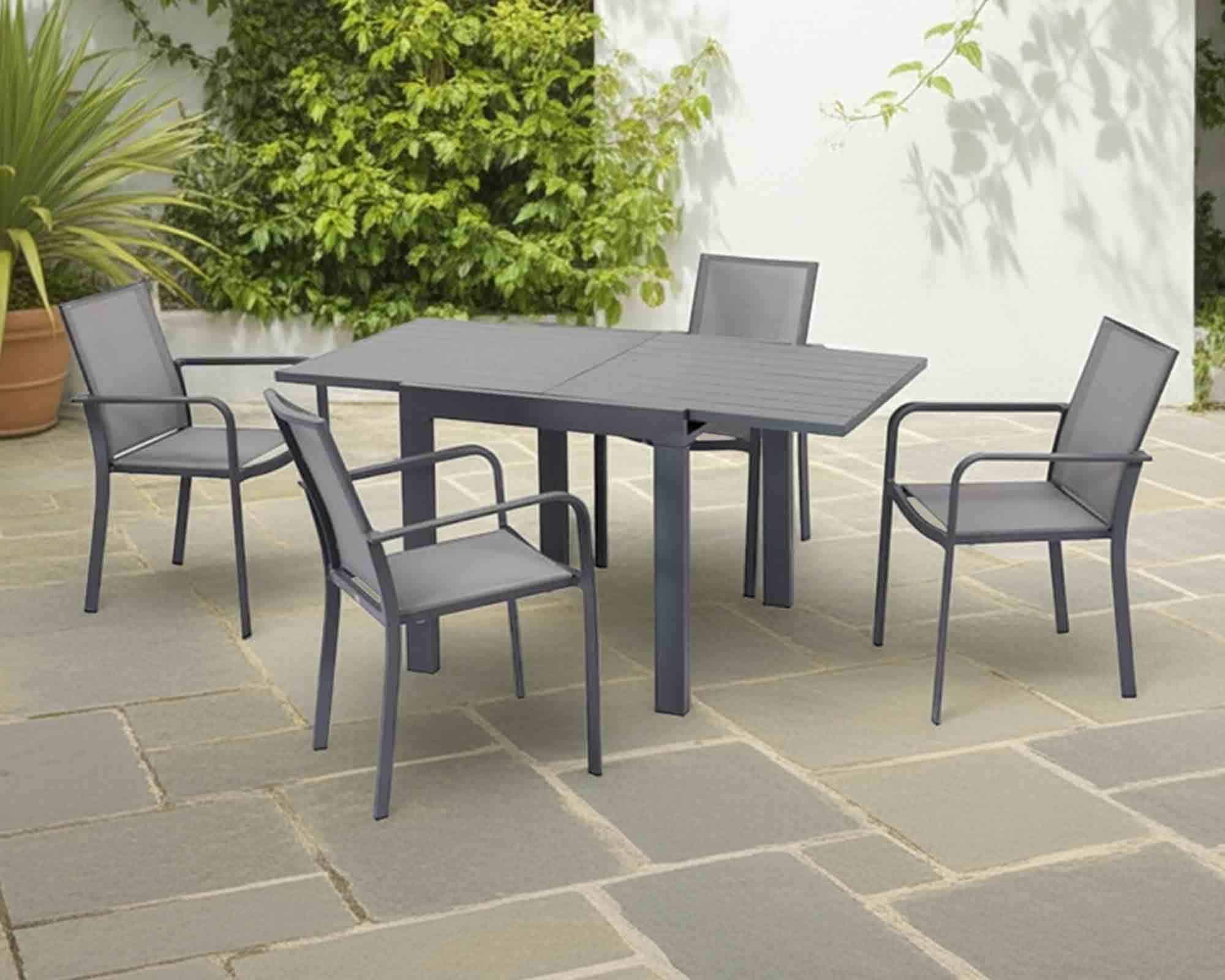 Set Pranzo Max Allungabile + 4 Poltrone Antracite in Alluminio