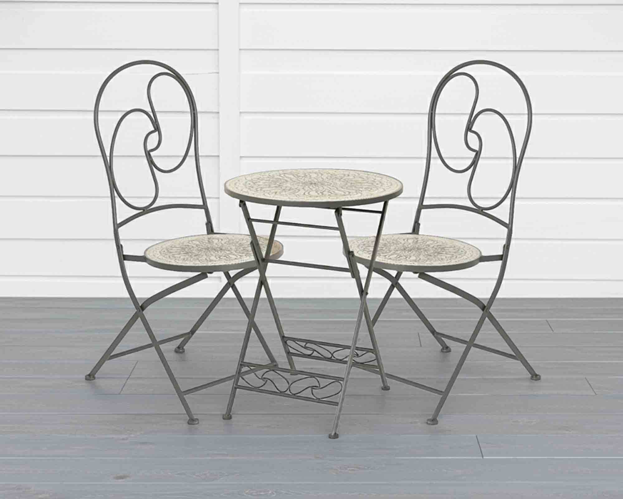 Set Bistrot Tavolo con Mosaico + 2 Sedie Grigio in Ferro - Kaemingk