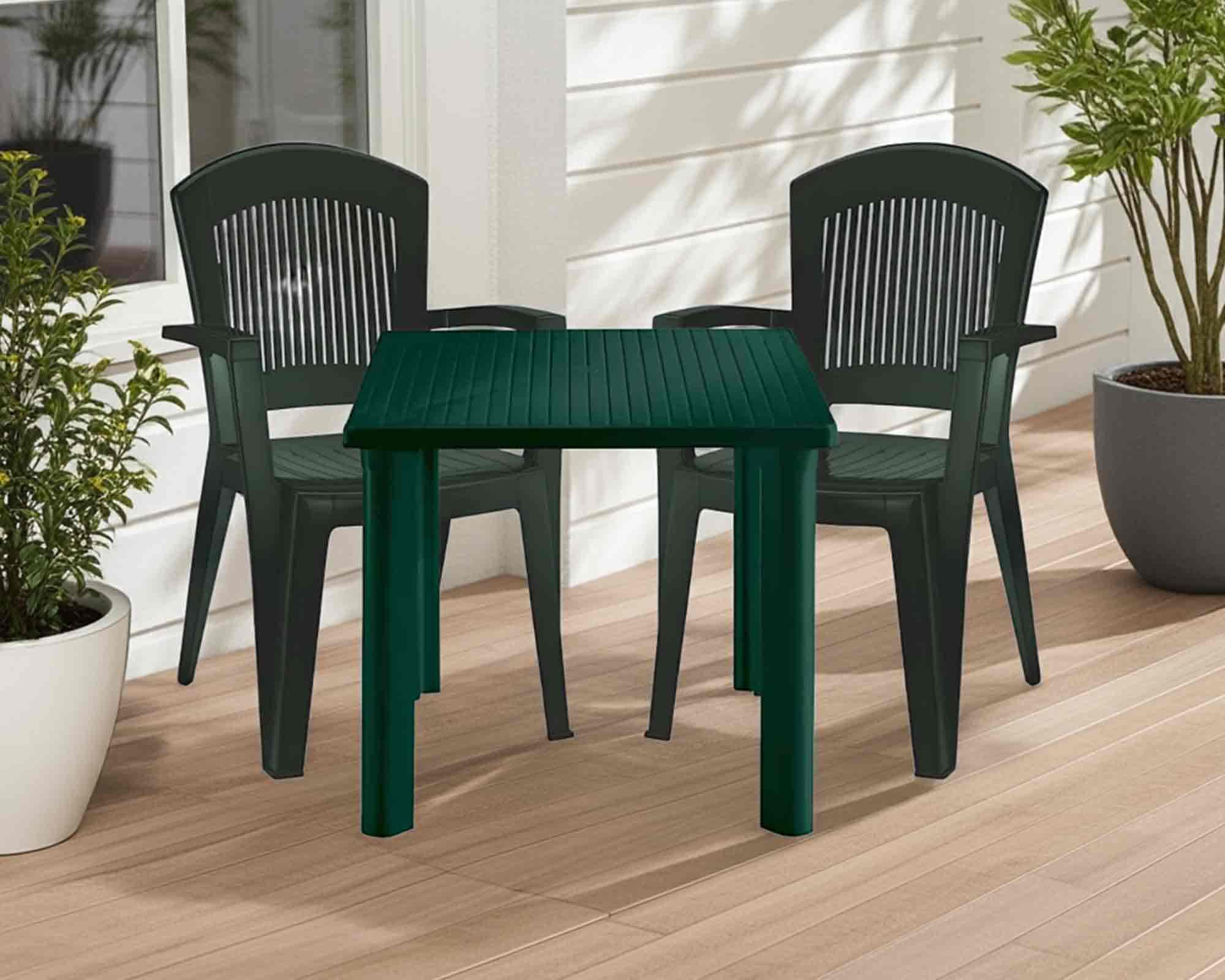 Set Balcone Scab Tavolo Elle 80×80 + 2 Sedie con Braccioli Verde Bosco in Resina
