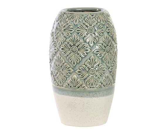 Vaso con Decorazione Floreale Verde D16,5×27,5h in Porcellana