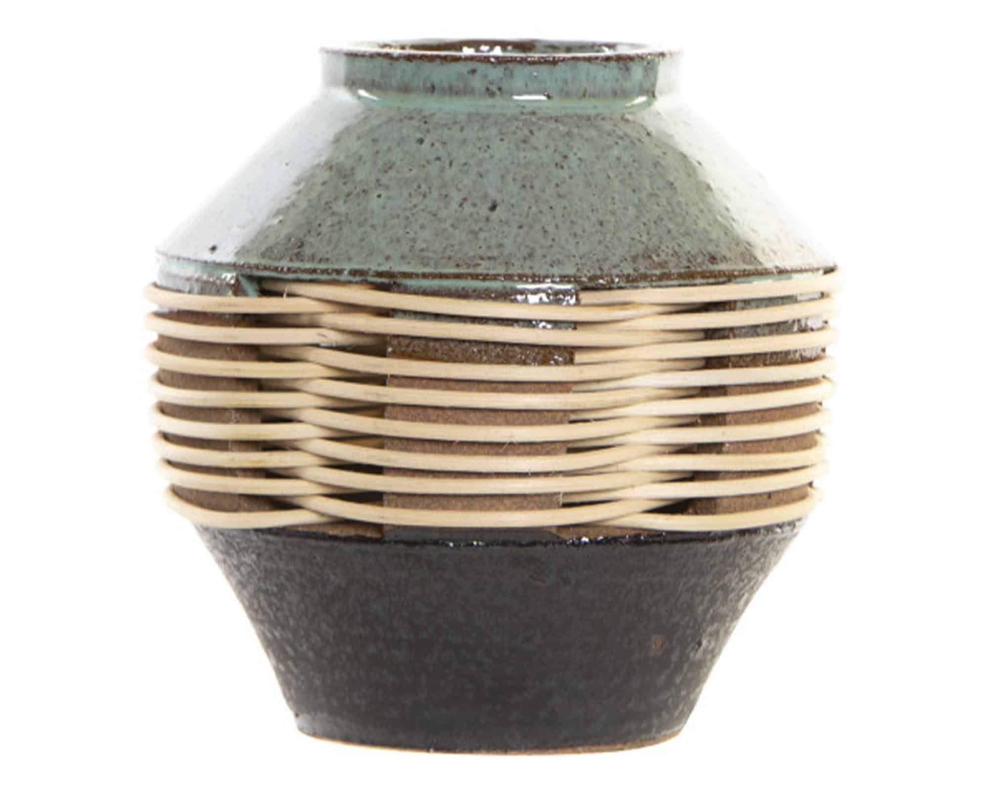 Vaso Bicolore con Intreccio di Rattan D16x21h in Gres