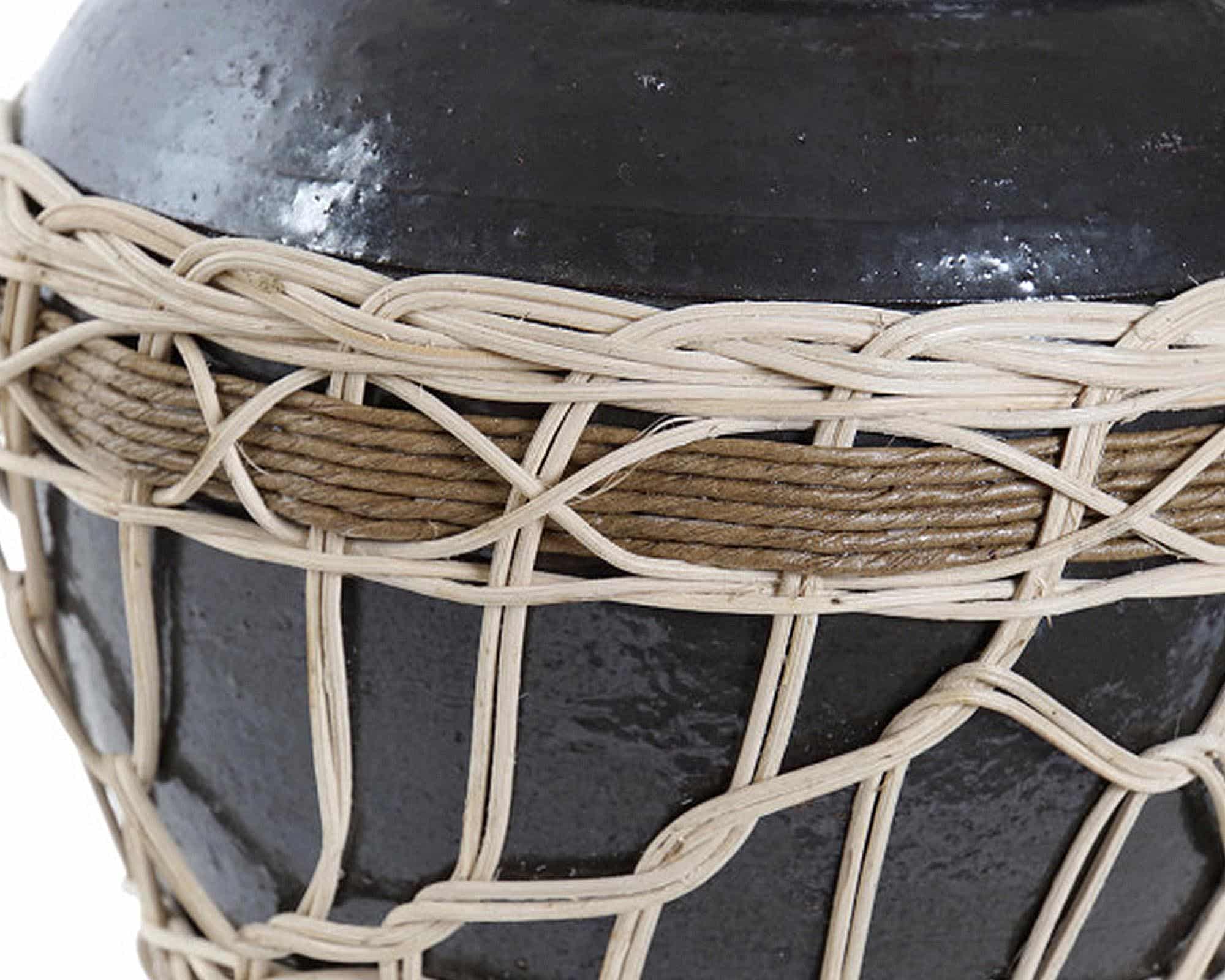 Vaso Nero con Intreccio di Rattan D18,5x18h in Gres - immagine 2