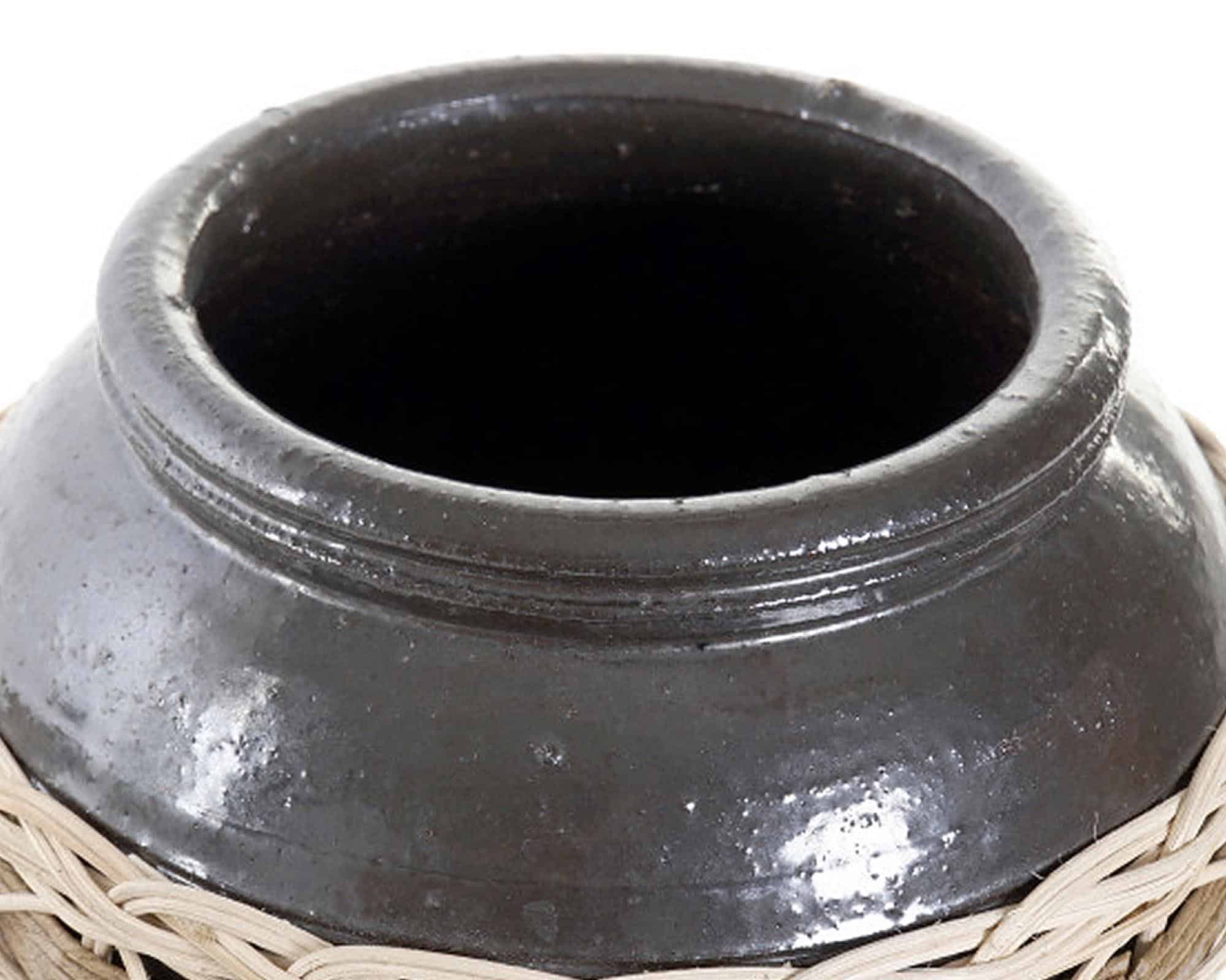 Vaso Nero con Intreccio di Rattan D18,5x18h in Gres - immagine 3