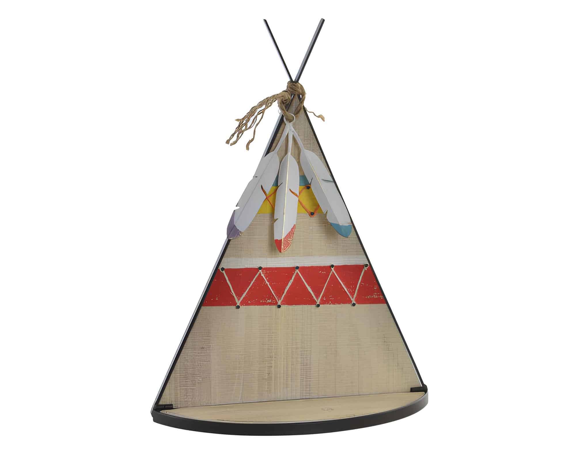 Mensola Decoratica a Forma di Tenda Indiana Grande in Legno e Metallo