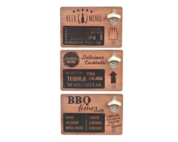 Apribottiglie da Parete 30x20x4cm in Legno e Metallo