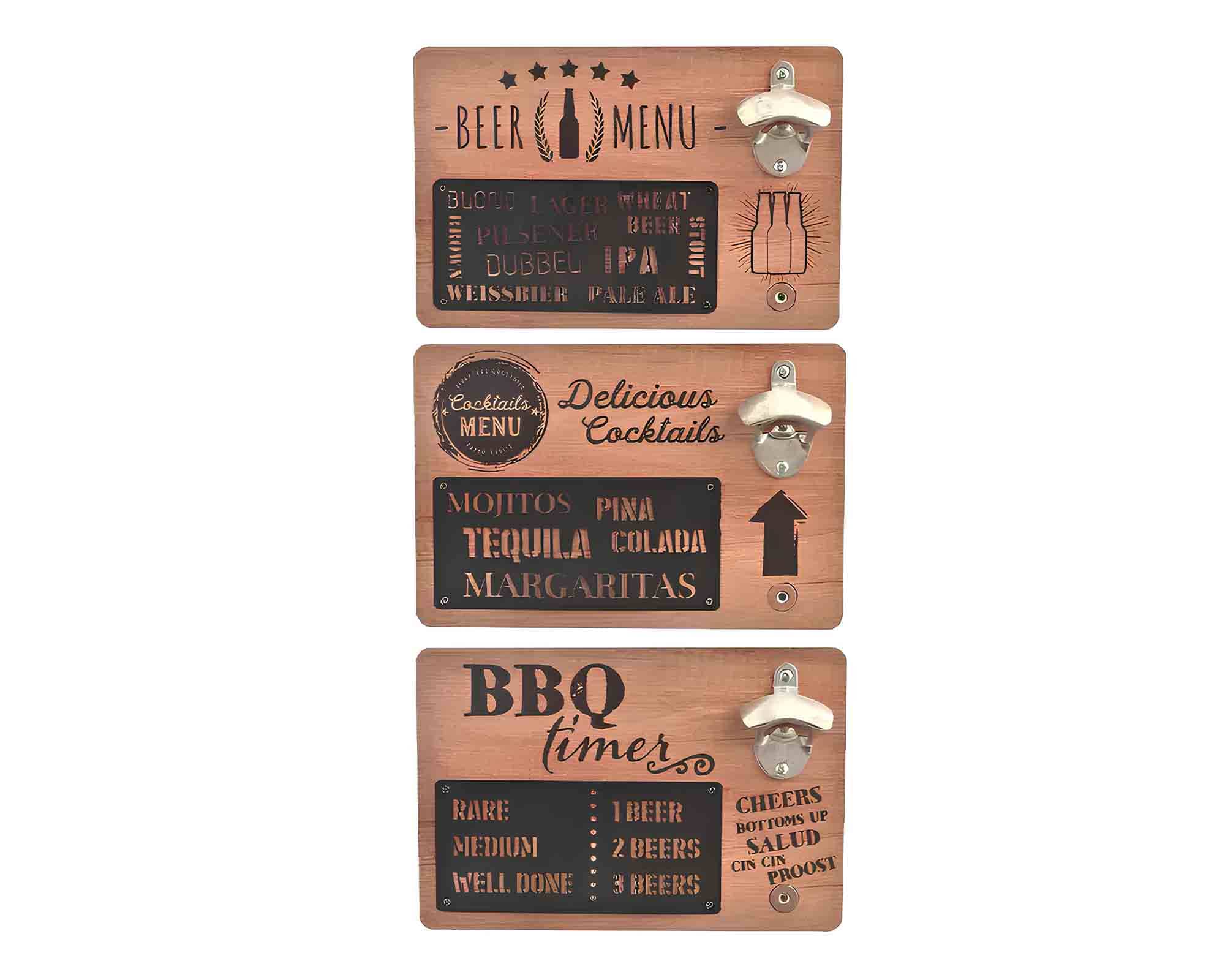 Apribottiglie da Parete 30x20x4cm in Legno e Metallo