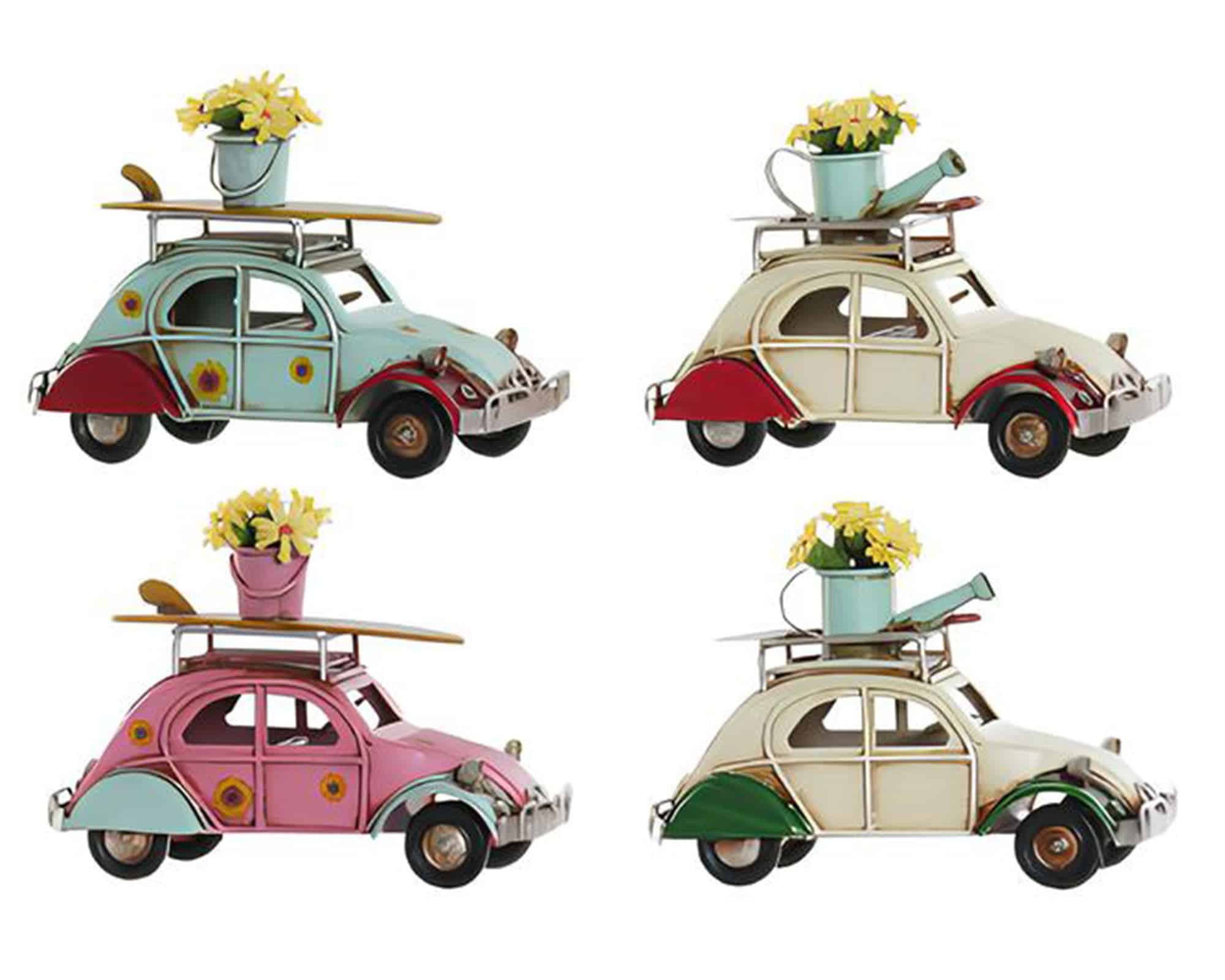 Auto con Fiori Decorazione Assortito 11x5x8cm in Metallo