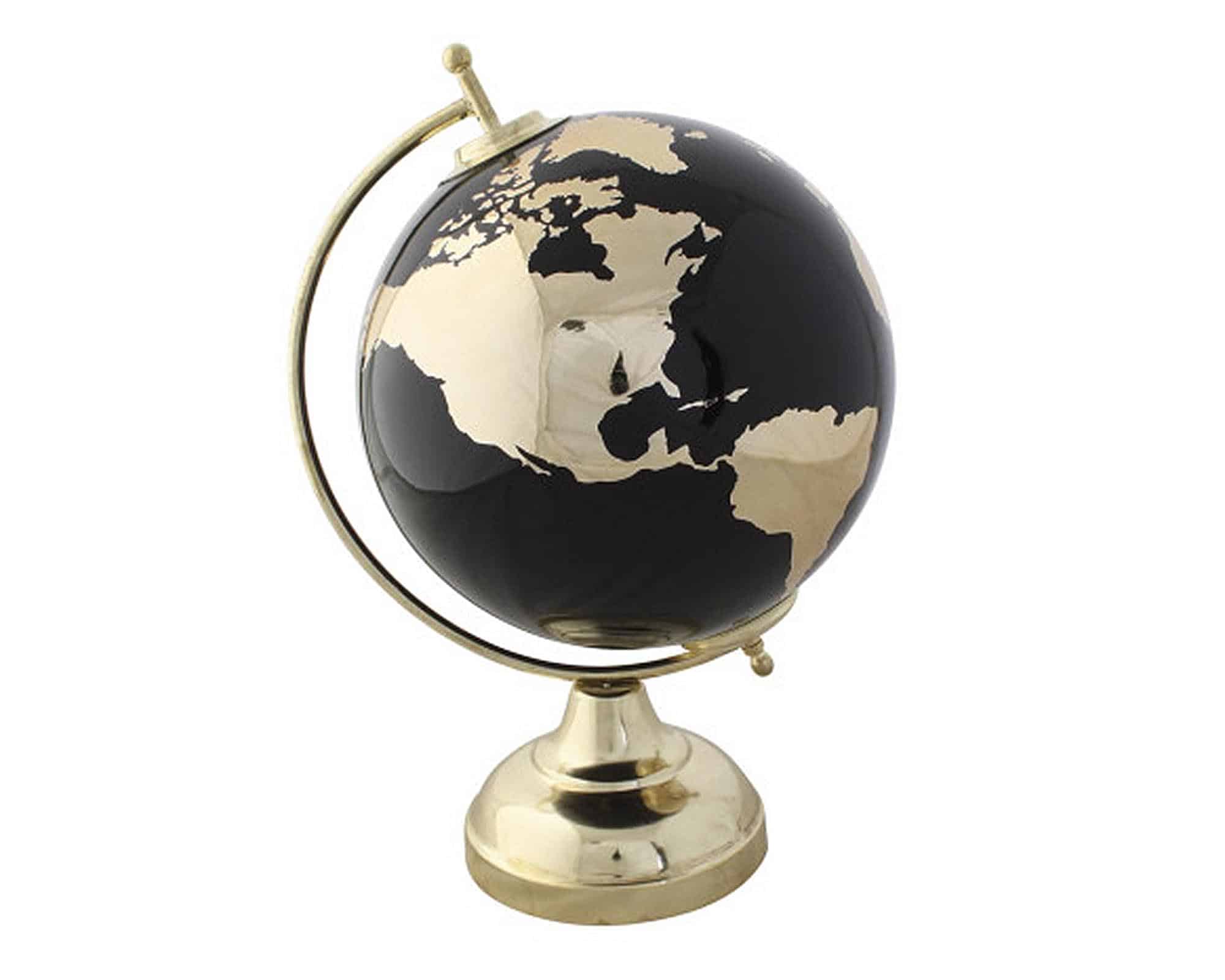 Mappamondo Oro e Nero D20x30cm in Alluminio