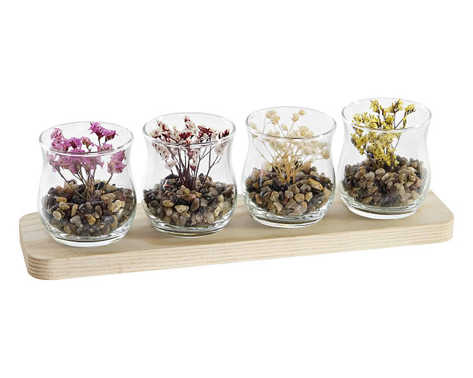 Composizione Decorativa con Fiori Secchi 29x8,5x10cm in Legno