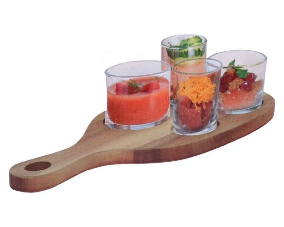 Aperitivo con Base Ciotole e Manico 30x17x6cm in Legno di Acacia e Vetro