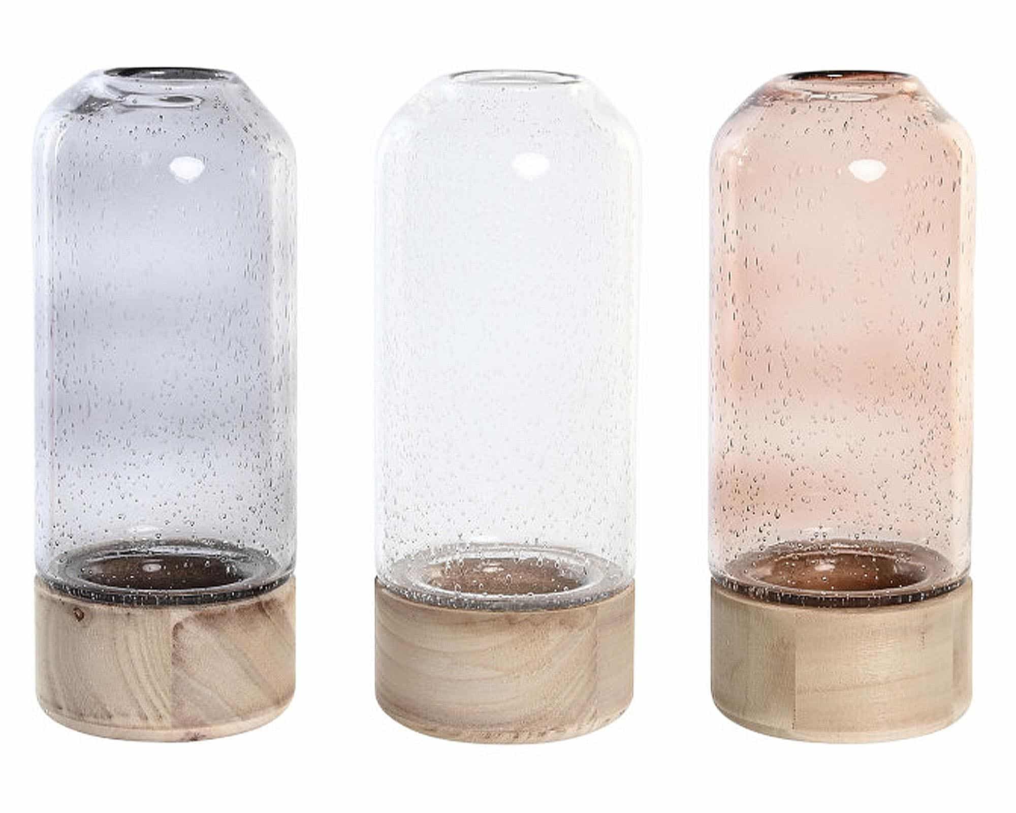 Vaso Assortito Elegante e Versatile D10x25h in Cristallo e Legno