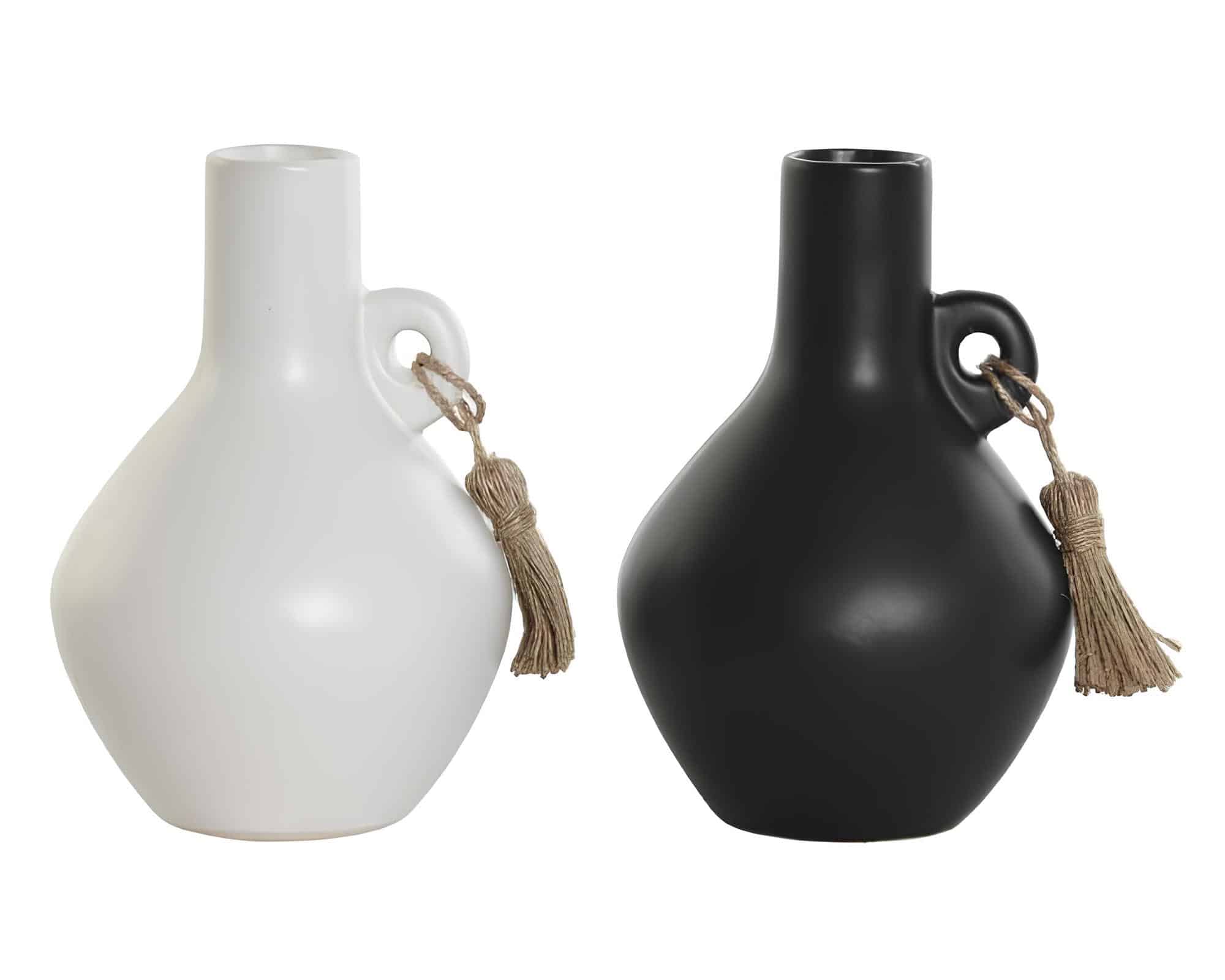 Vaso con Corda Elegante e Moderno D16x24h in Gres e Fibra Naturale