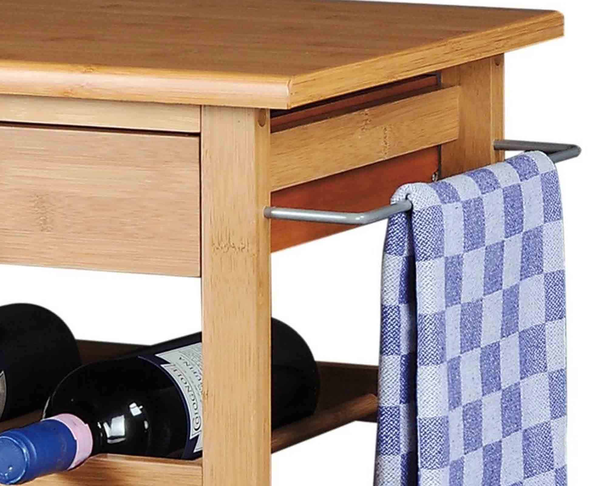 Carrello con 2 Ripiani e Sportello 66x33x88cm in Bamboo - immagine 3