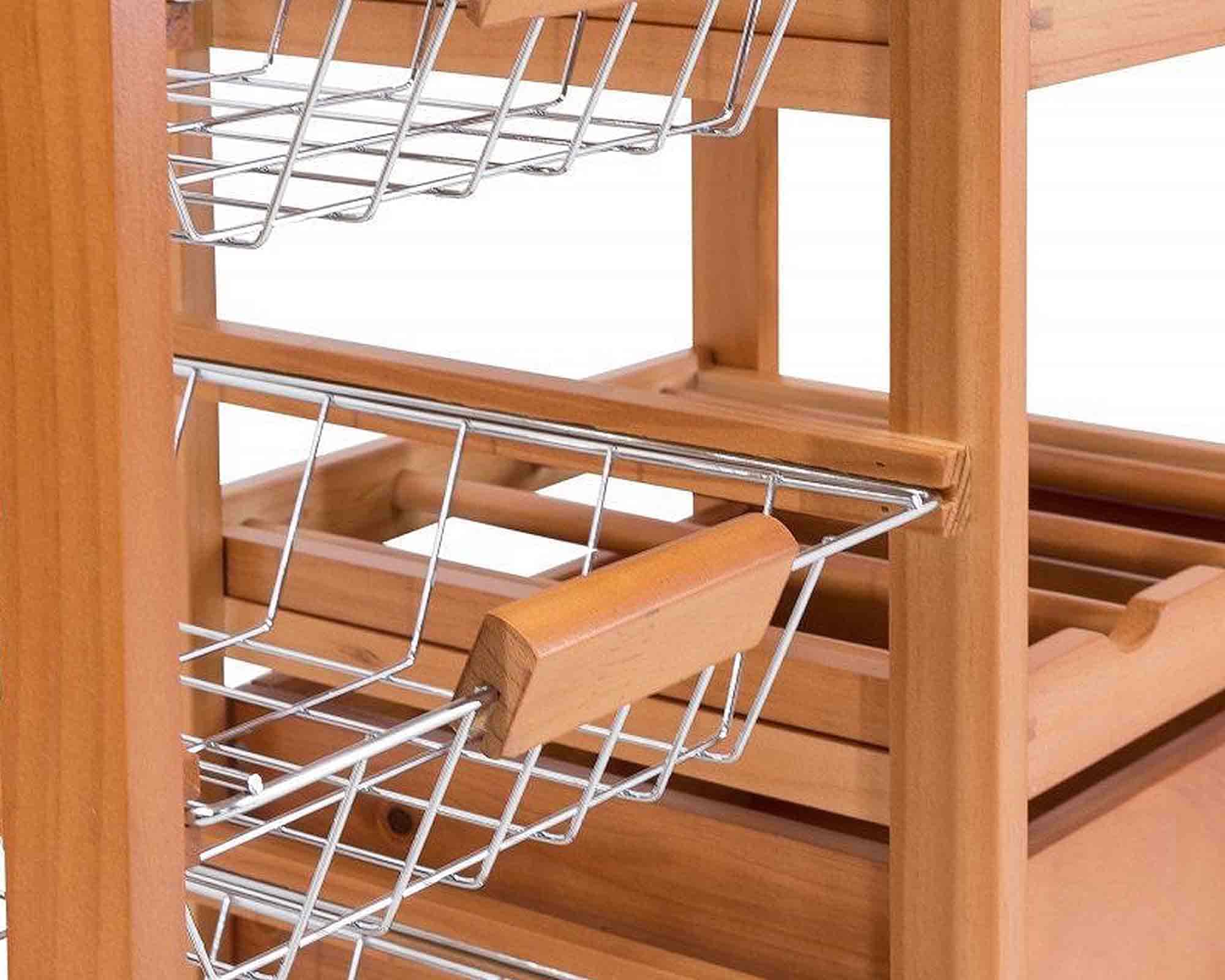 Carrello da Cucina 66x36x84cm in Bamboo e Acciaio Inox - immagine 2