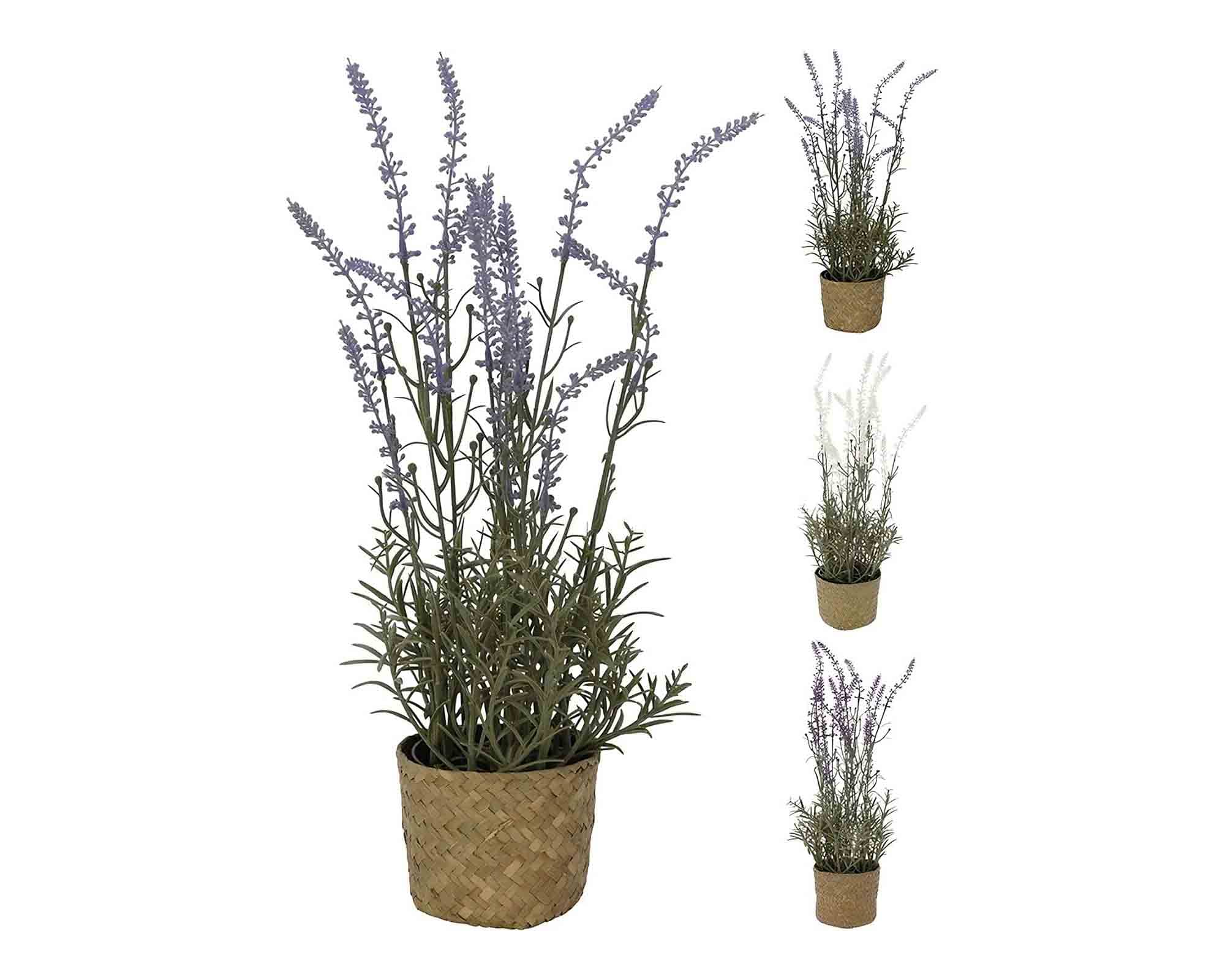Cestino con Lavanda Pianta Artificiale 46cm in Plastica