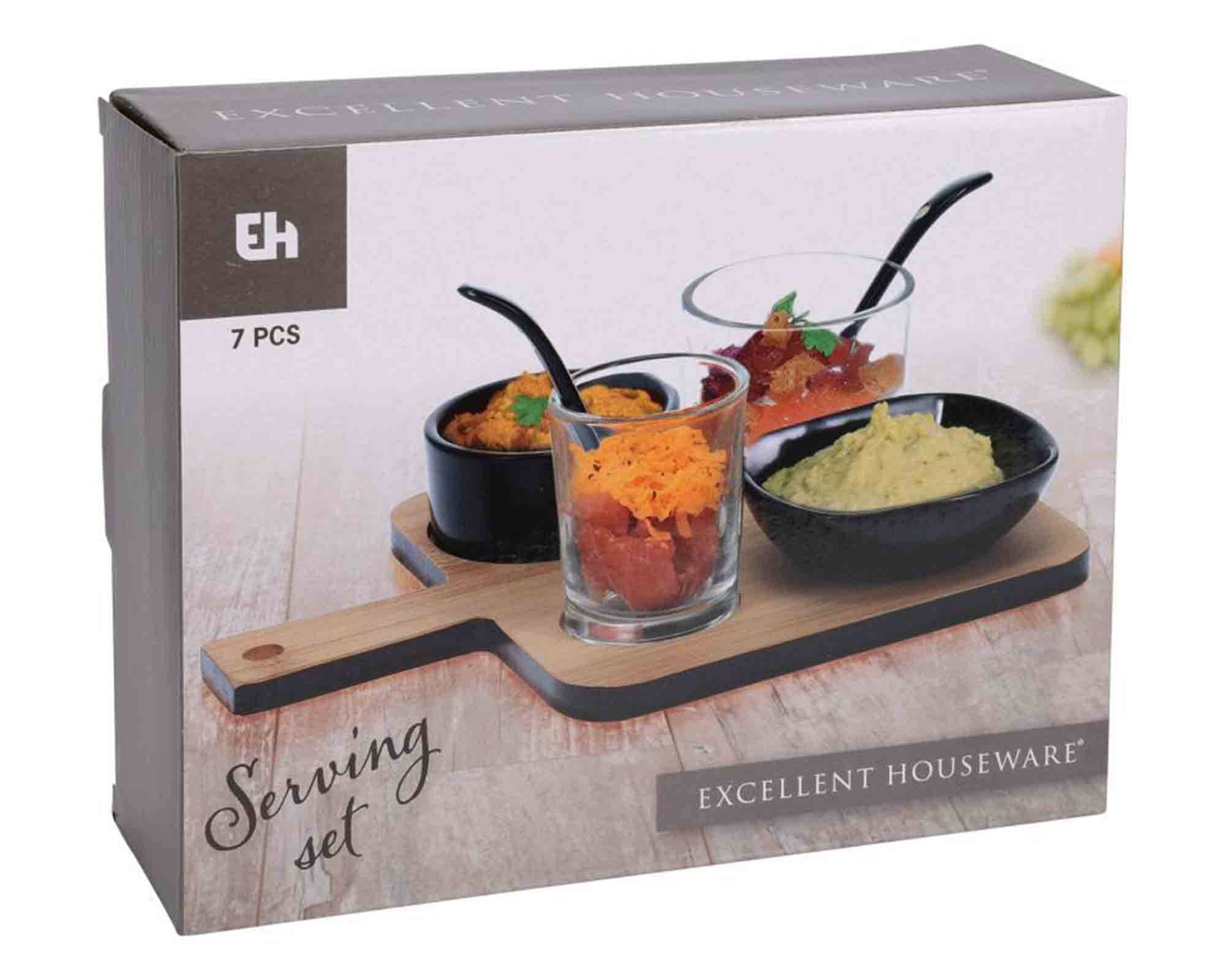 Set 5 Pz Aperitivo con Supporto Nero 22x17x6,5cm in Porcellana e Legno - immagine 3