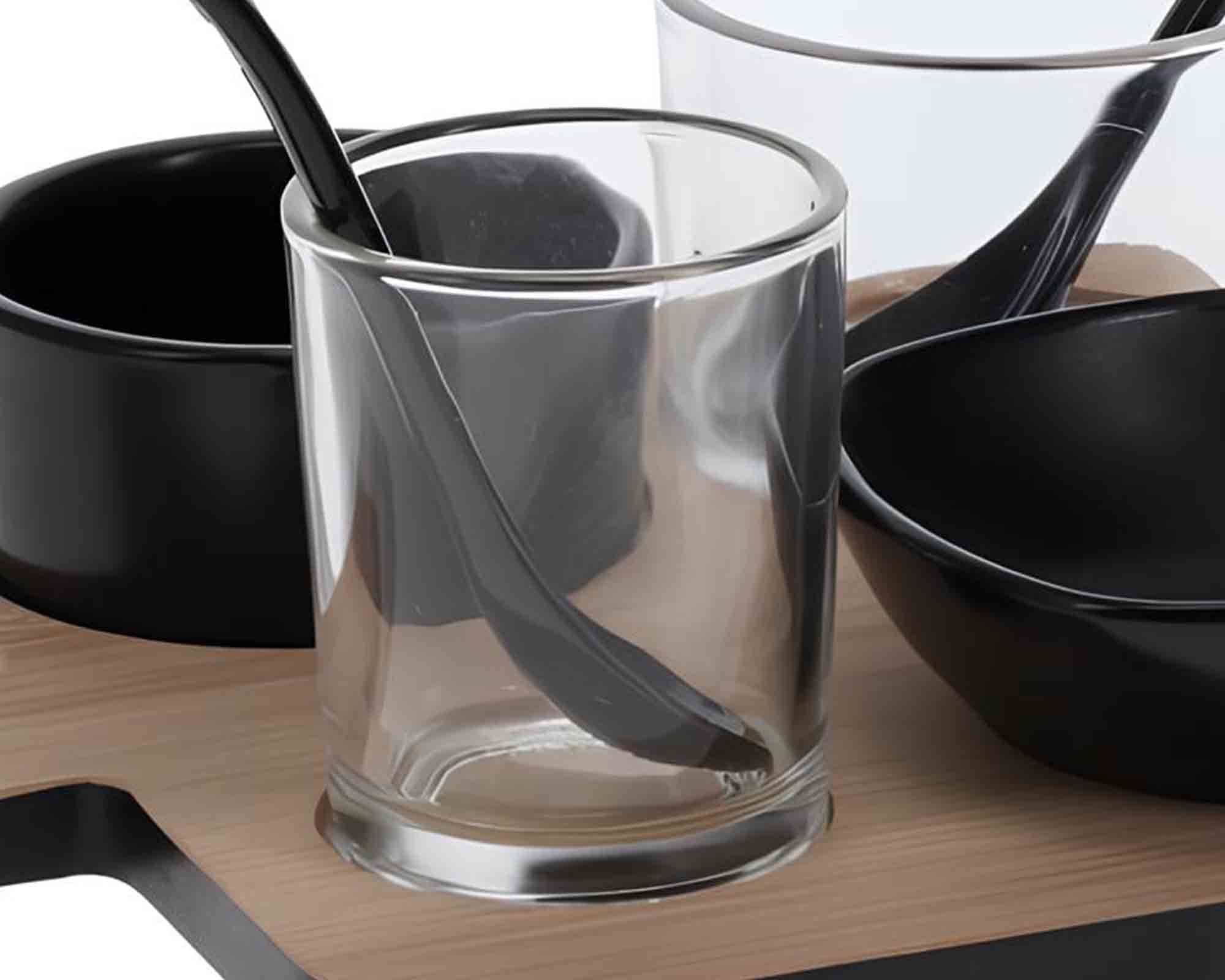 Set 5 Pz Aperitivo con Supporto Nero 22x17x6,5cm in Porcellana e Legno - immagine 2