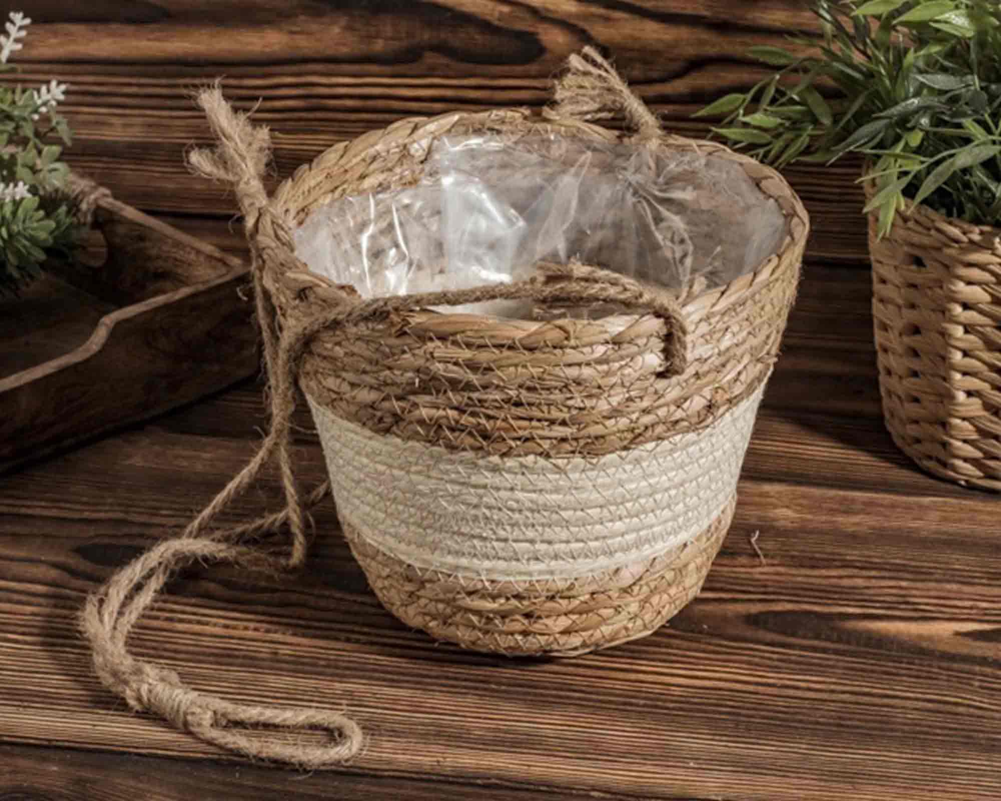 Cesta Pensile Intrecciata Classico e Naturale D20cm in Fibra Naturale - immagine 2