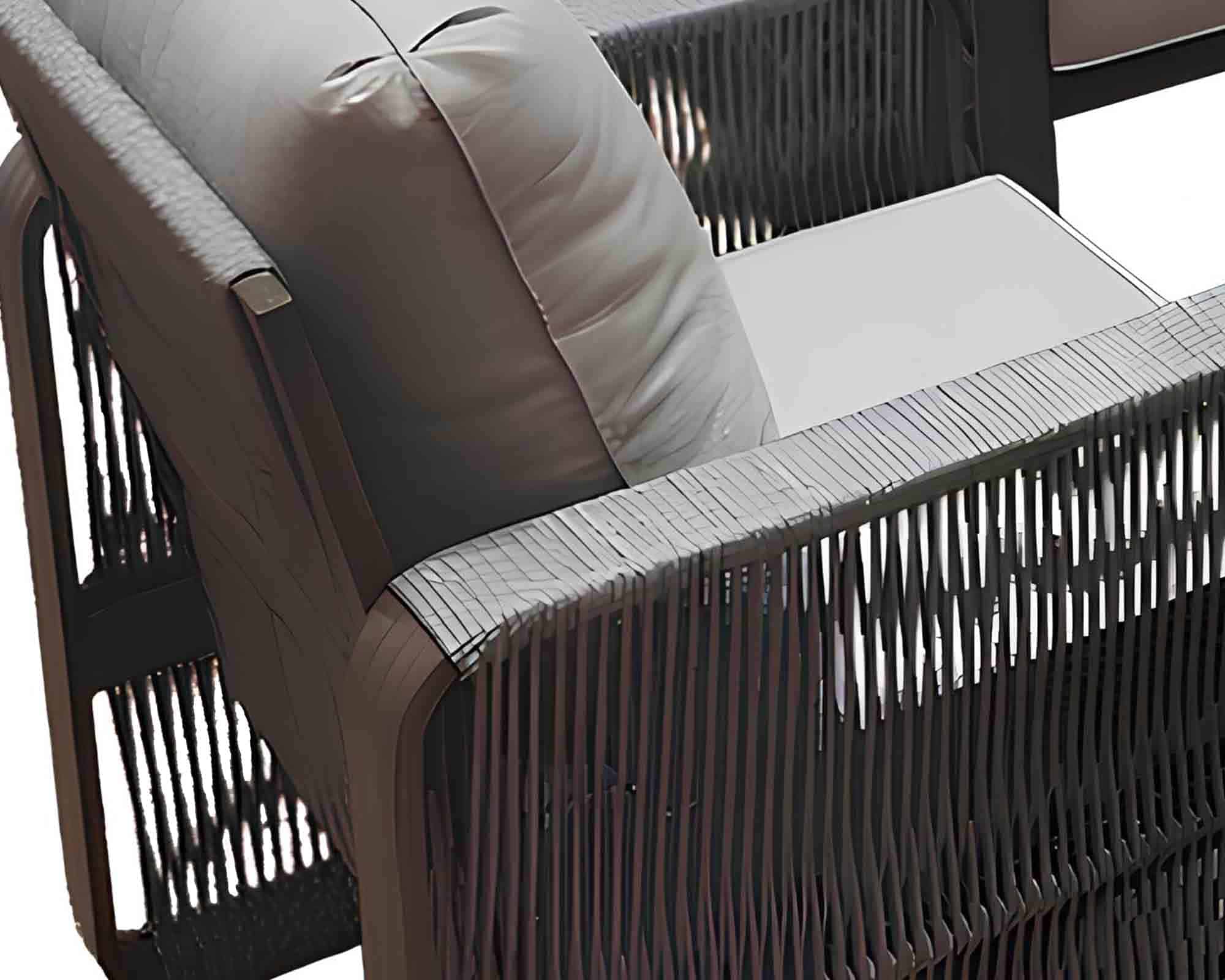 Set 4 Pz Salotto Maiorca Grigio in Alluminio, Corda e Tessuto - immagine 3