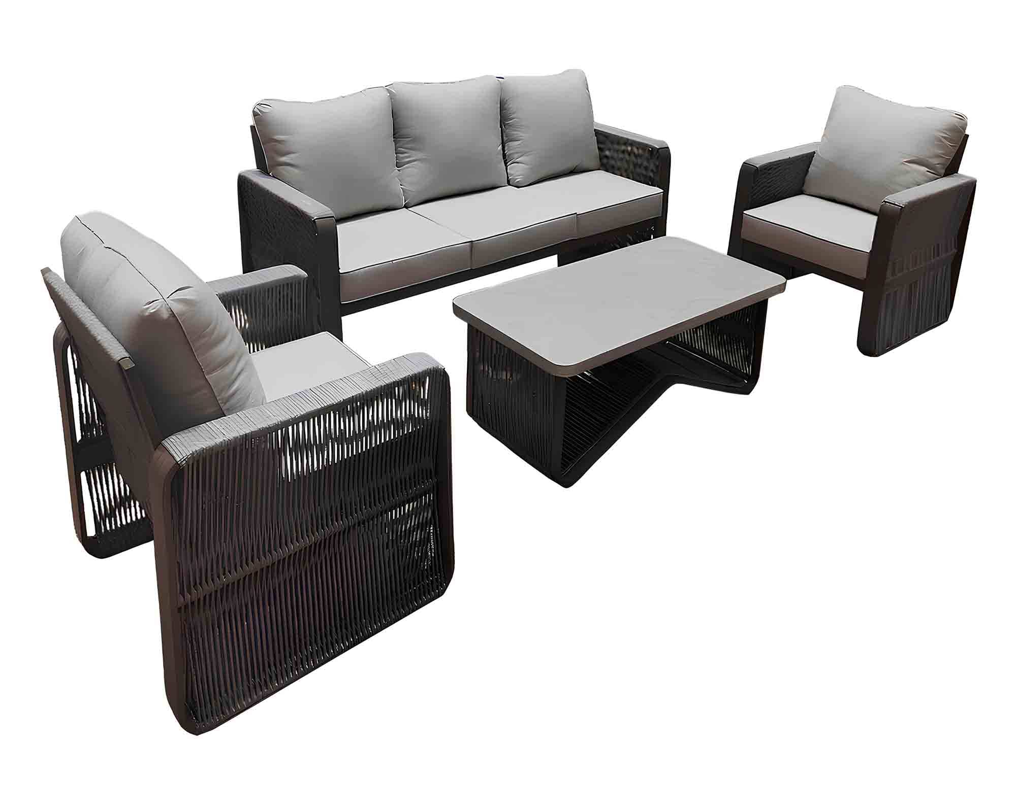 Set 4 Pz Salotto Maiorca Grigio in Alluminio, Corda e Tessuto - immagine 2