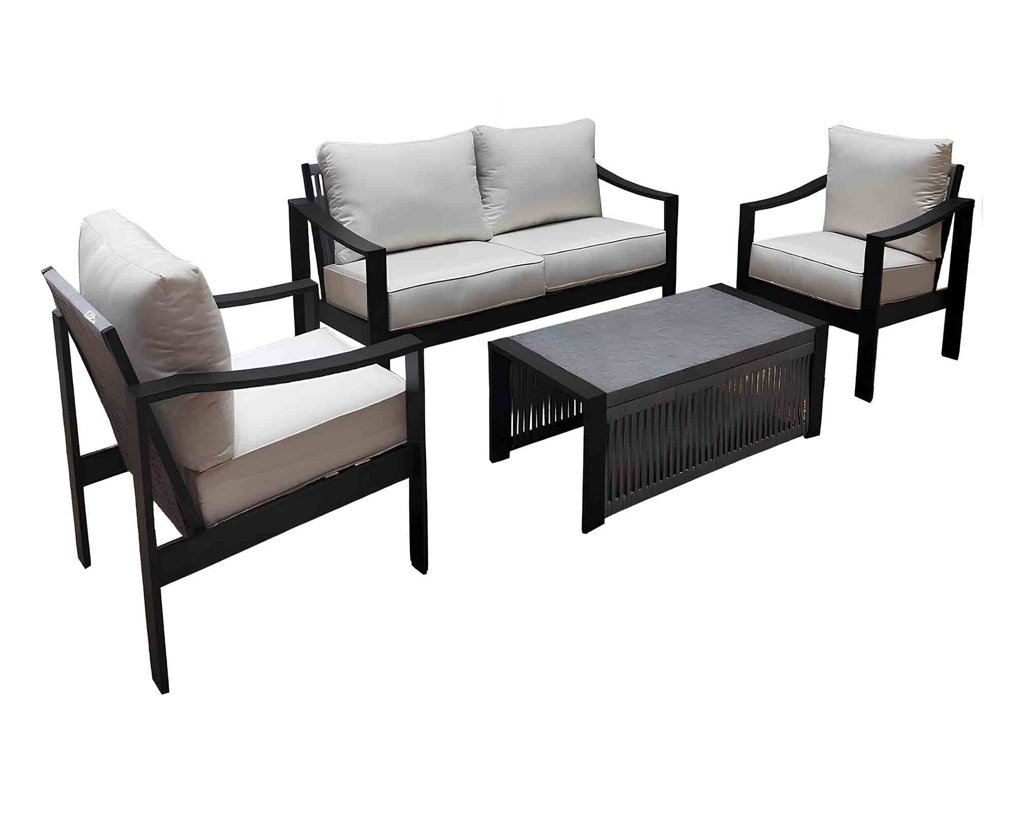 Set 4 Pz Salotto Ibiza Antracite in Alluminio, Corda e Tessuto - immagine 2