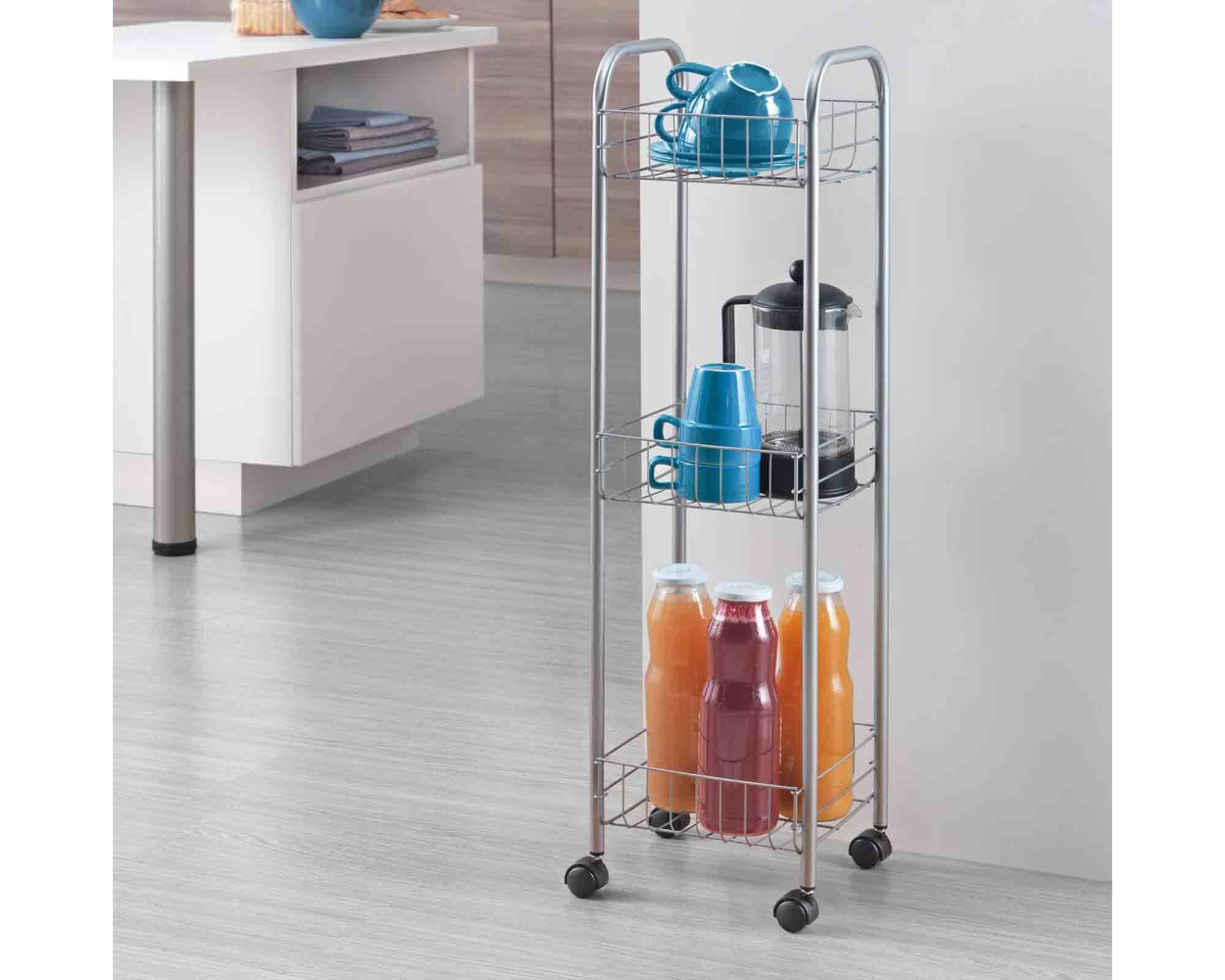 Carrello con 3 Ripiani Porta Frutta 23x23x84cm in Acciaio - immagine 5