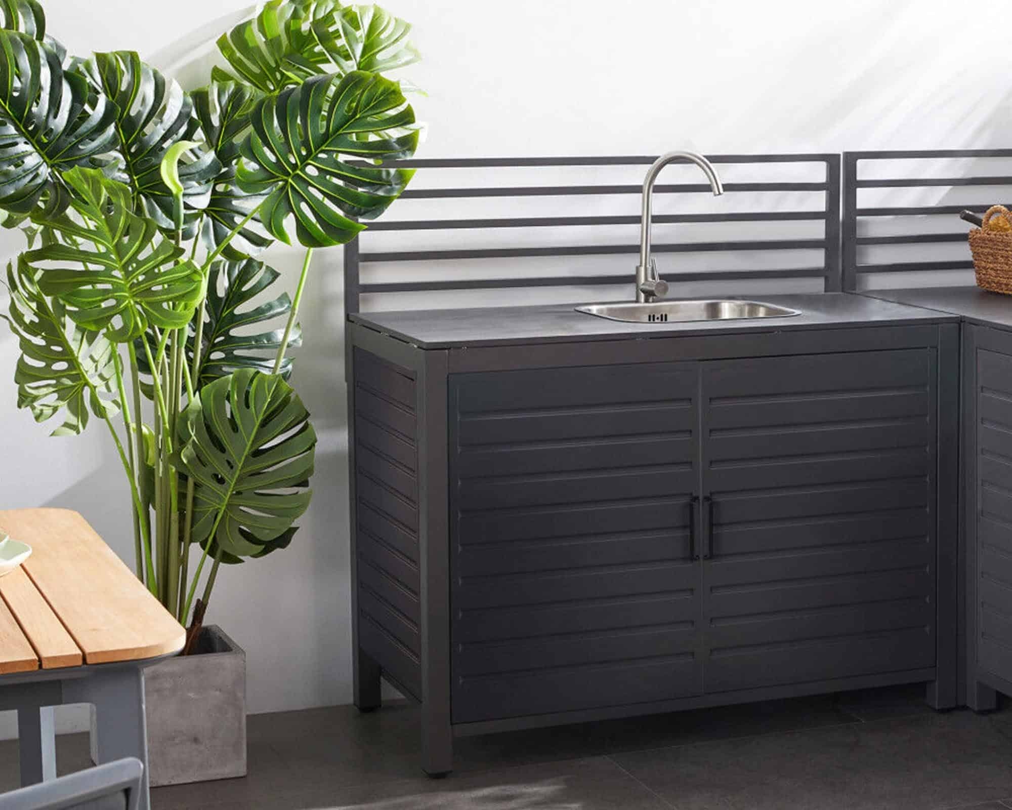 Mobile con Lavello da Cucina Oklahoma 90x62x125cm Antracite in Alluminio - immagine 9