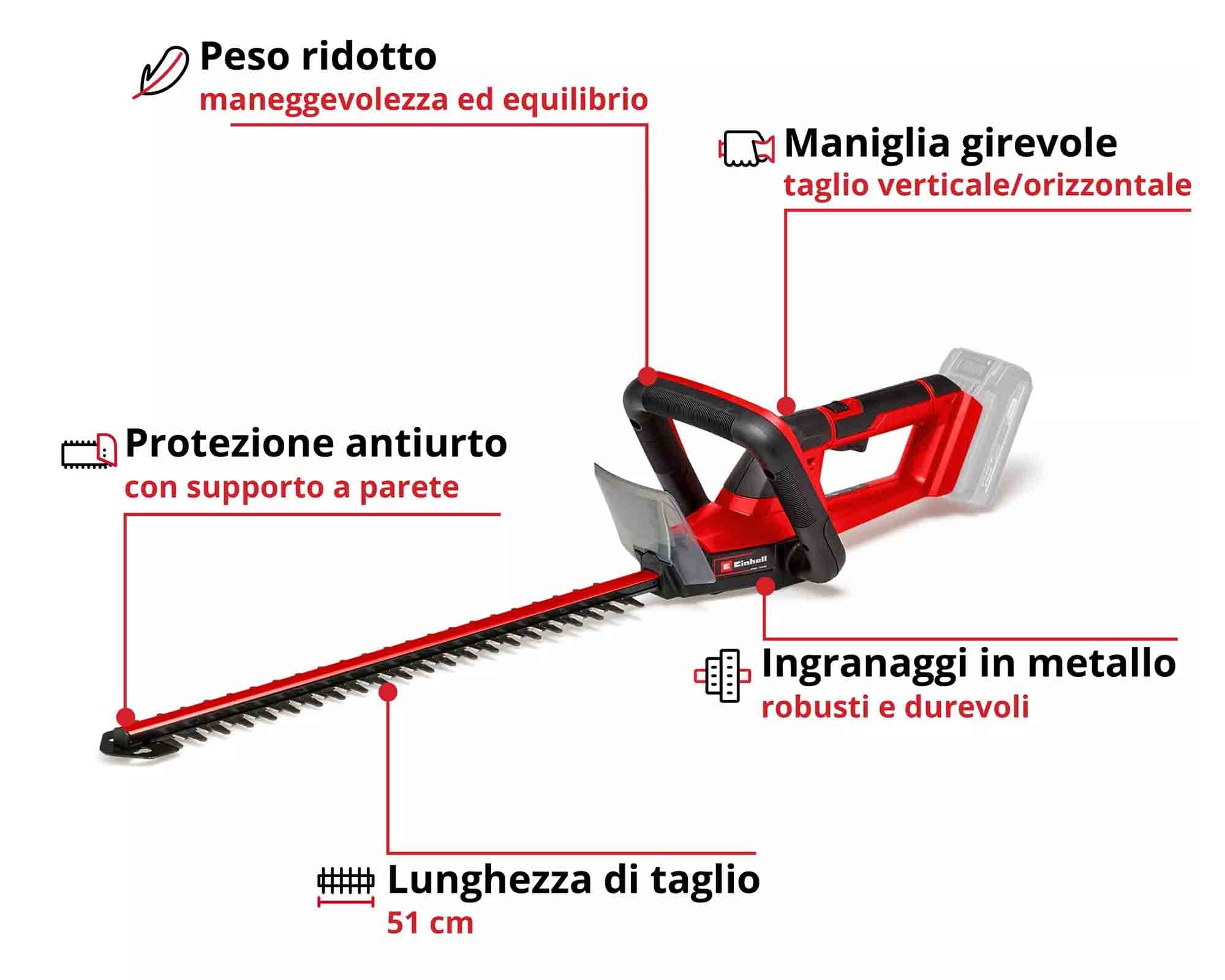 Tagliasiepi Senza Batteria 18 V Lunghezza di Taglio 51cm GC-CH 18/50 LI in- Einhel - immagine 2