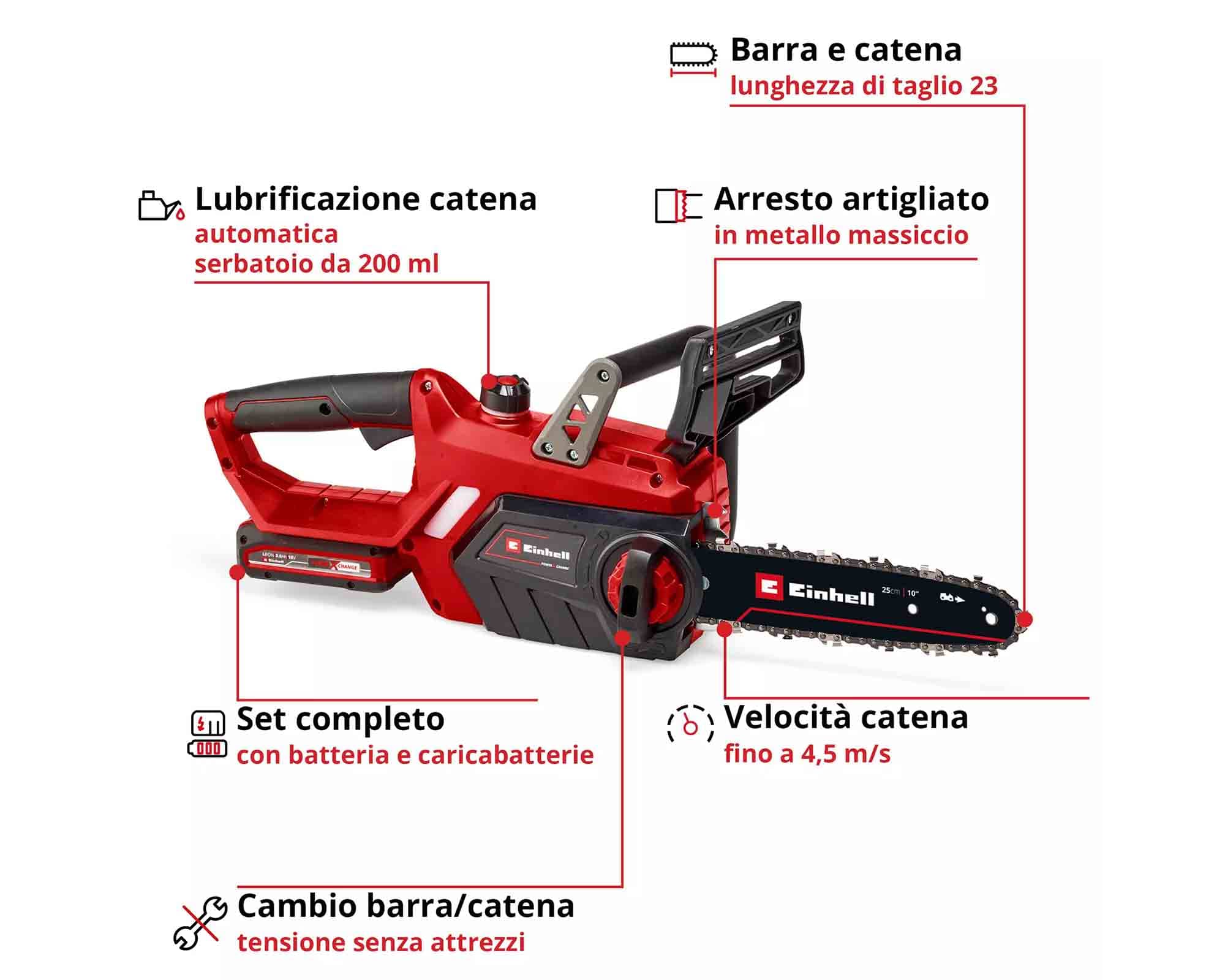 Eletrosega con Batteria 18 V Lunghezza di Taglio 23cm 3 AH GE-LC 18 LI - Einhel - immagine 2