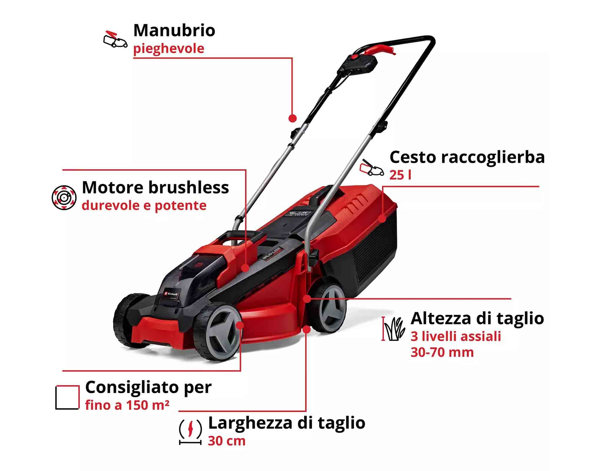 Tosaerba con Batteria 18 V Larghezza di Taglio 30cm 3 AH GE-CM 18/30 LI - Einhel - immagine 2