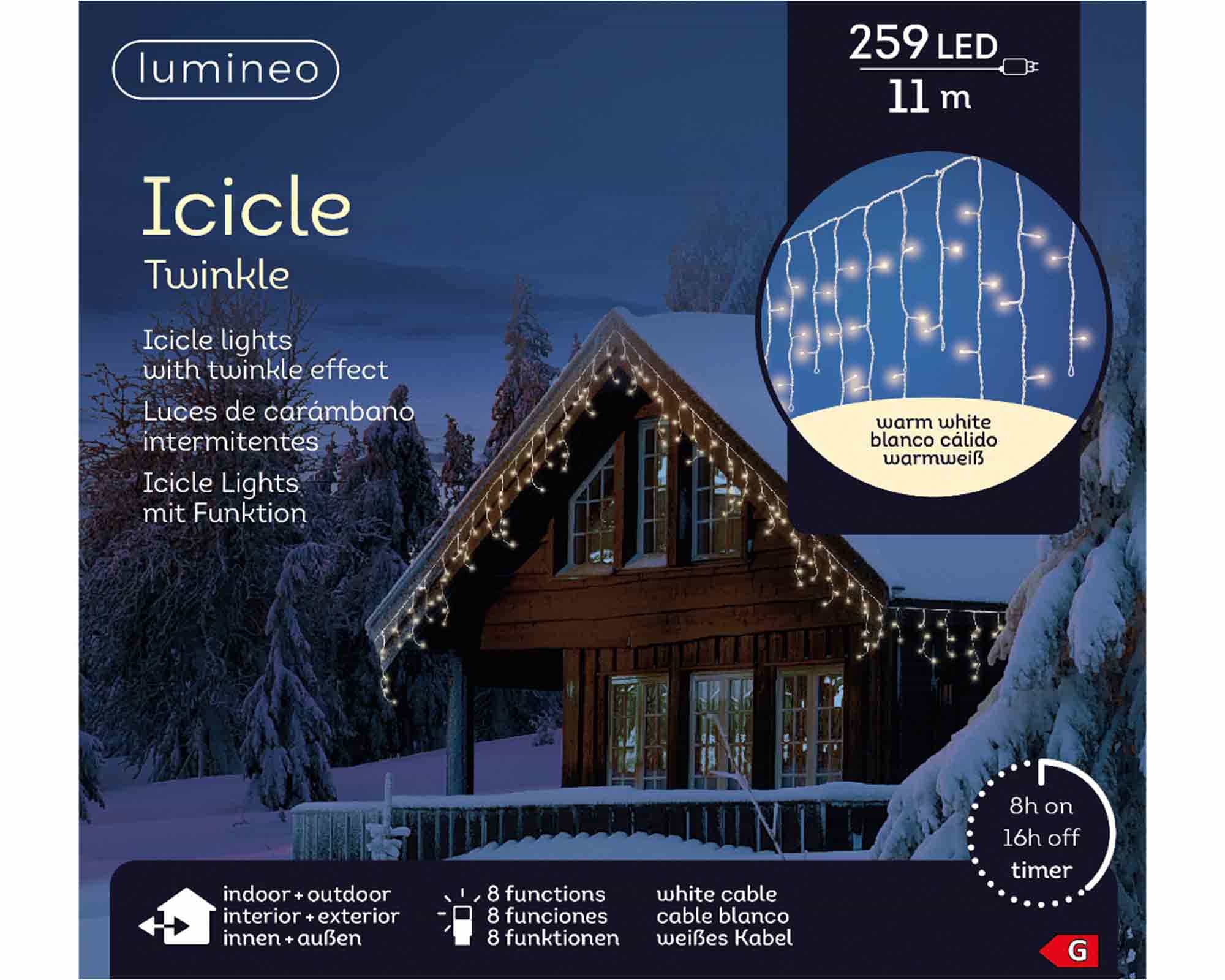 Tenda Luminosa 259 LED per Interno ed Esterno Cavo Trasparente e Bianco con Luce Calda 1100cm - immagine 7