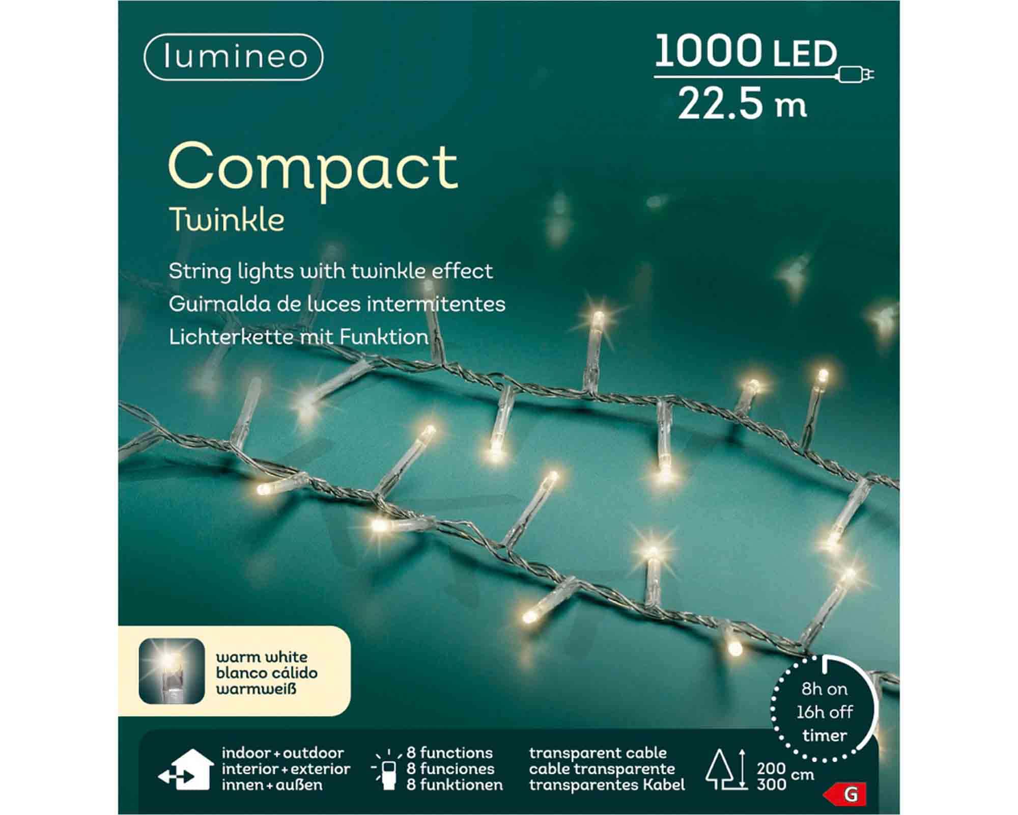 Catena Luci 1000 LED per Interno ed Esterno Cavo Trasparente e Bianco Luce Calda 225cm in PVC - immagine 6