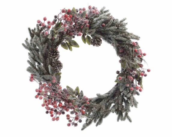 Decorazione Ghirlanda con Bacche e Pigne Innecata D40x9cm in PVC