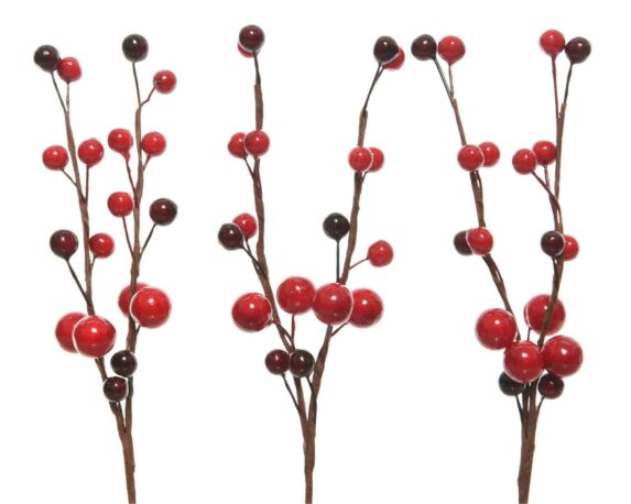 Decorazione Ramo con Bacche e Doppio Stelo 3x2x8cm
