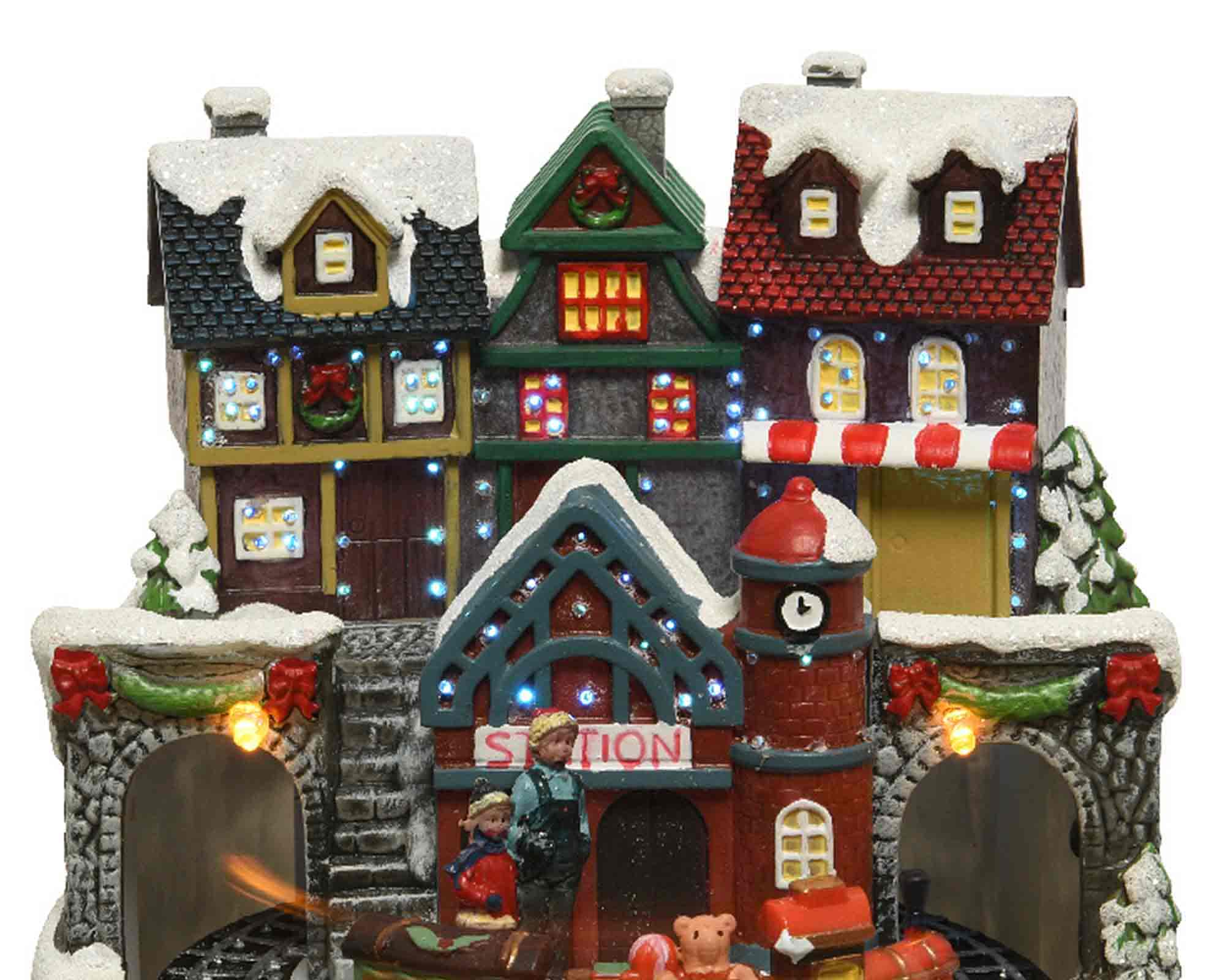 Decorazione Stazione con Treno Multicolore 15x15x16,5cm in Resina - immagine 2