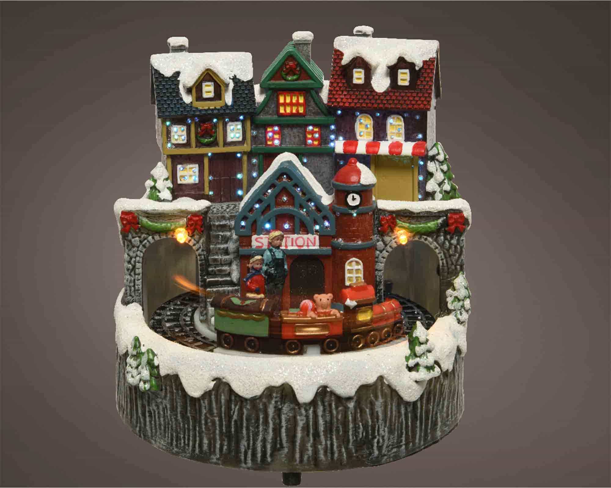 Decorazione Stazione con Treno Multicolore 15x15x16,5cm in Resina - immagine 3