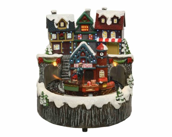 Decorazione Stazione con Treno Multicolore 15x15x16,5cm in Resina