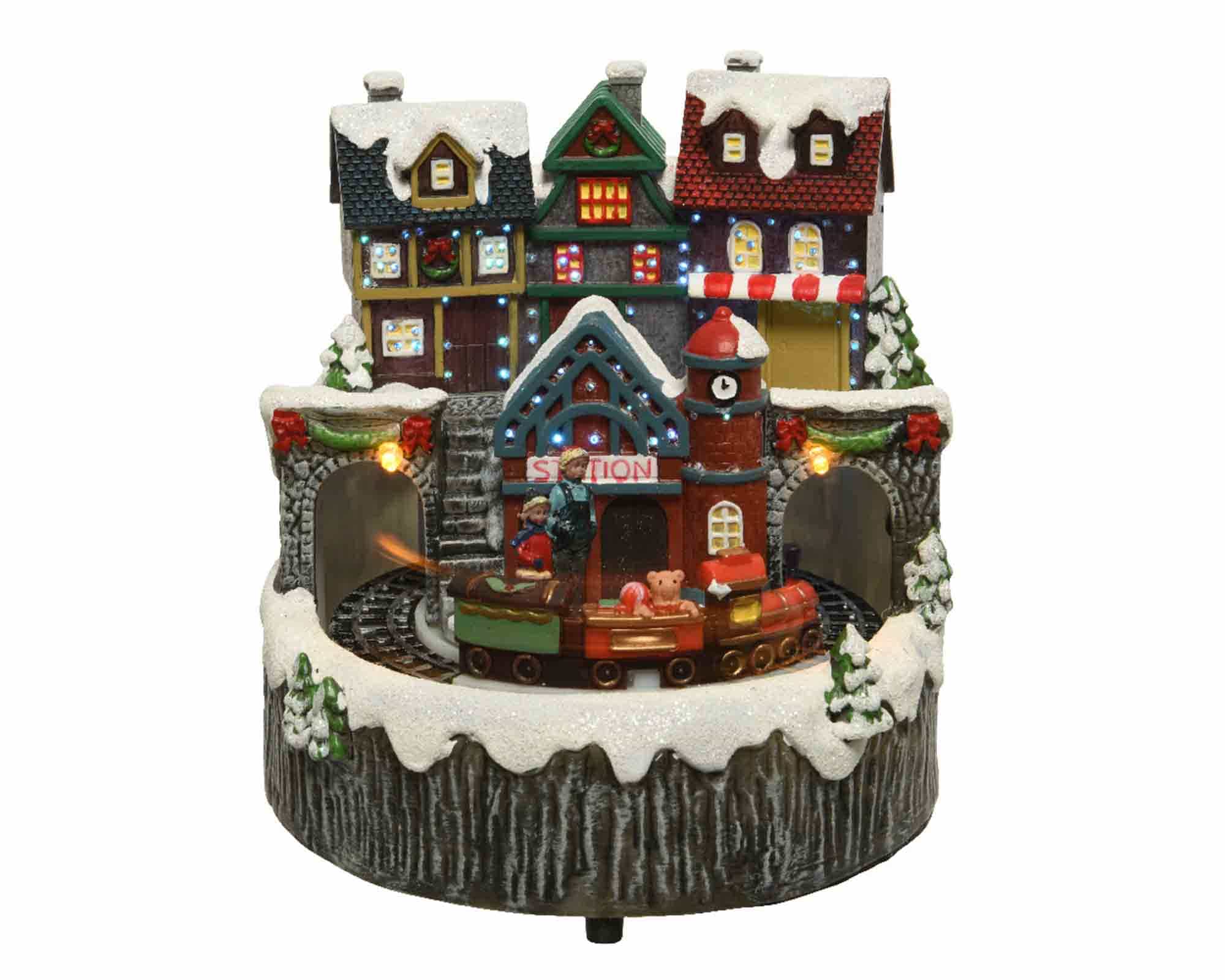 Decorazione Stazione con Treno Multicolore 15x15x16,5cm in Resina