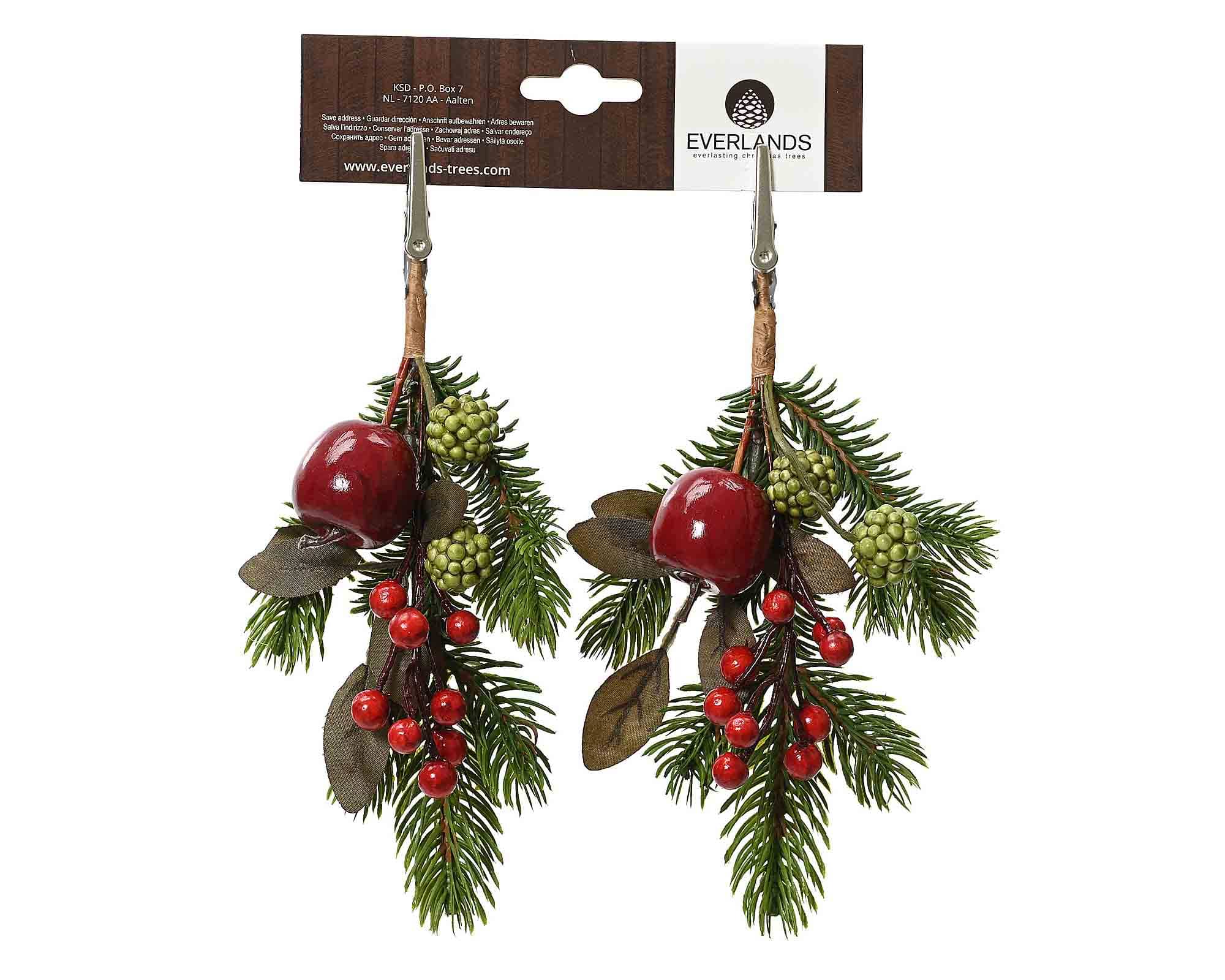 Decorazione Ramo con Clip, Mele, Bacche e More Verde e Rosso D15x22cm