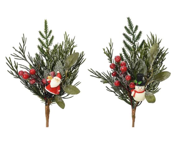 Decorazione Ramo con Clip PInnevato Assortito Verde e Rosso 8x20cm
