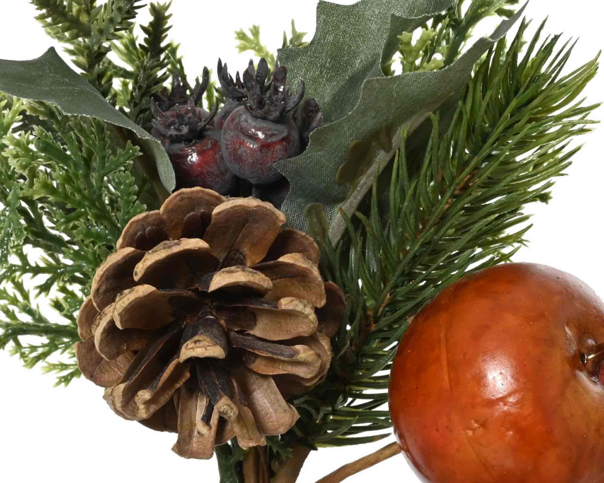 Decorazione Ramo con Pigna e Mela Verde e Rosso 10x13x15cm - immagine 2